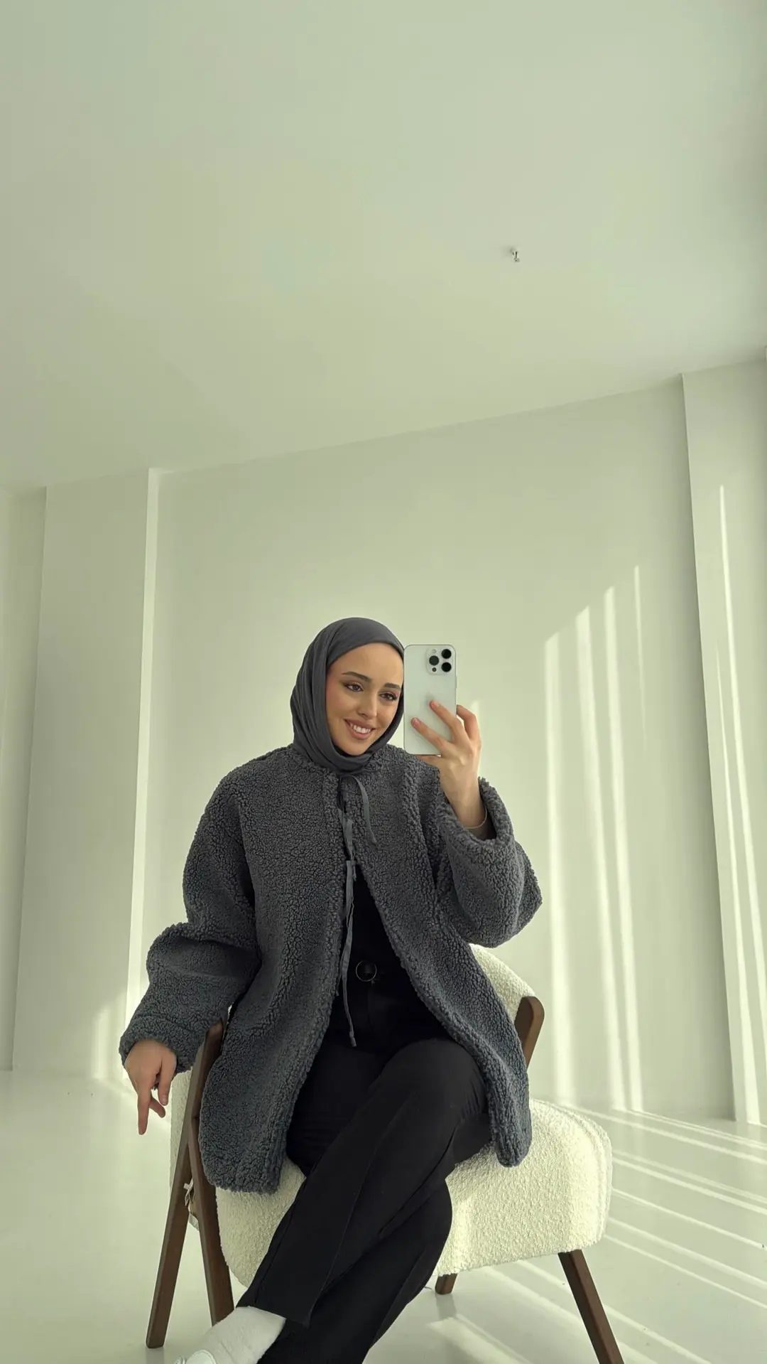 Teddy Bağlamalı Ceket Antrasit - Görsel 4