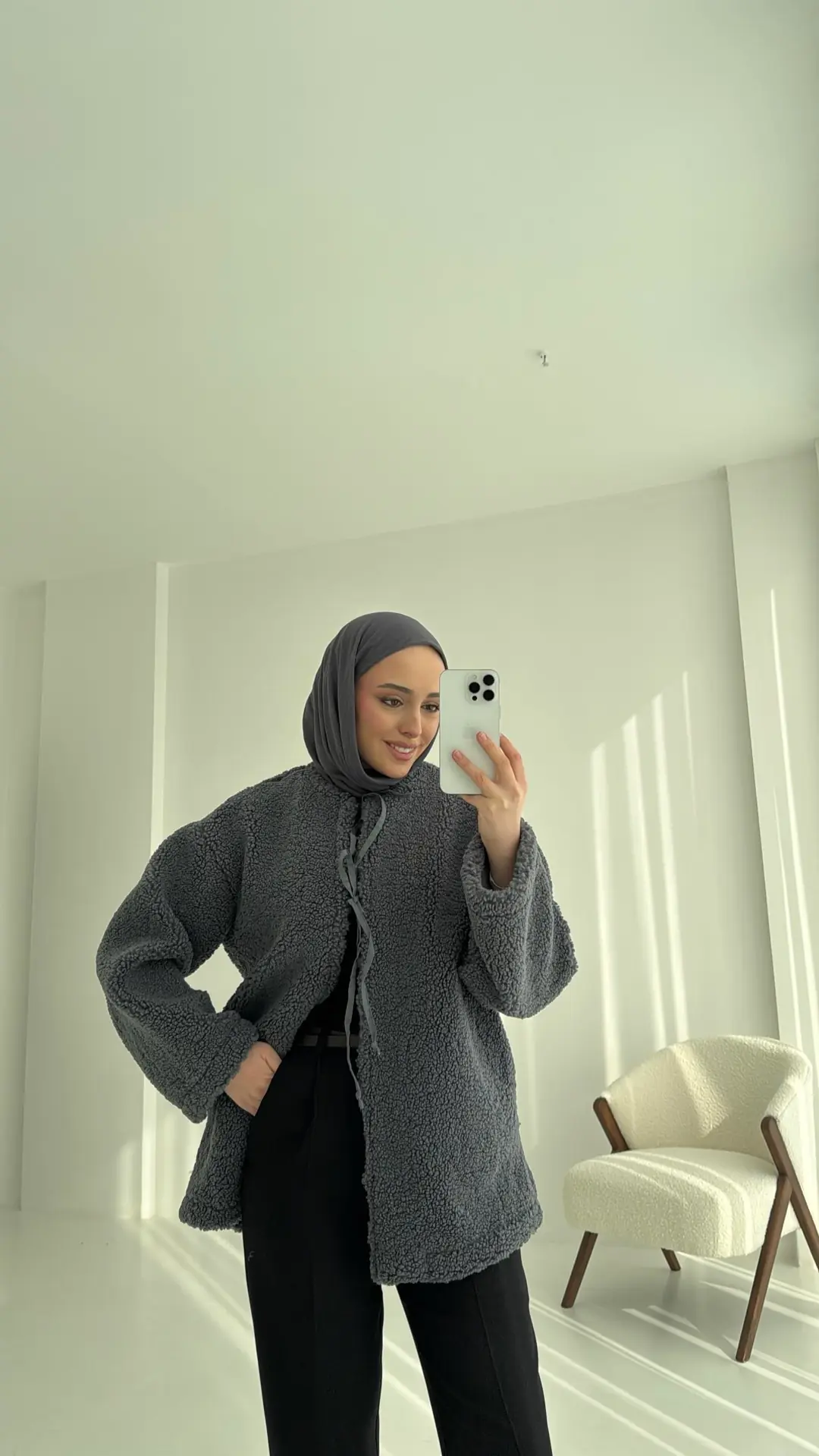 Teddy Bağlamalı Ceket Antrasit - Görsel 5