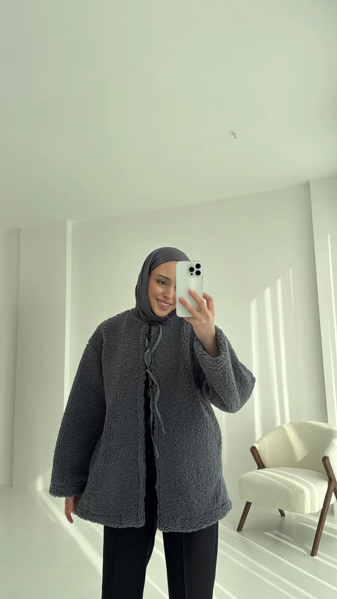 Teddy Bağlamalı Ceket Antrasit - Görsel 6