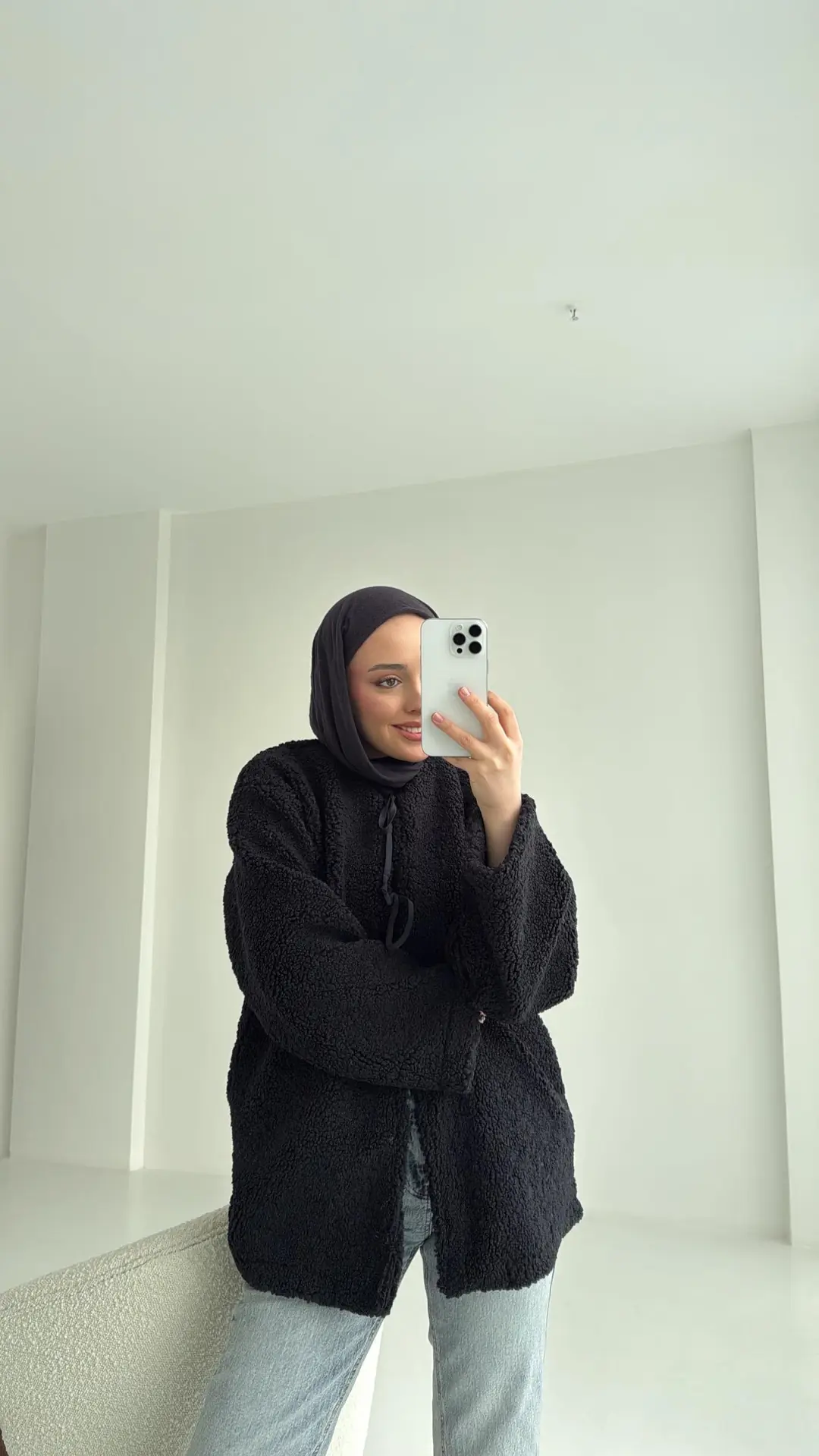 Teddy Bağlamalı Ceket Siyah - Görsel 2