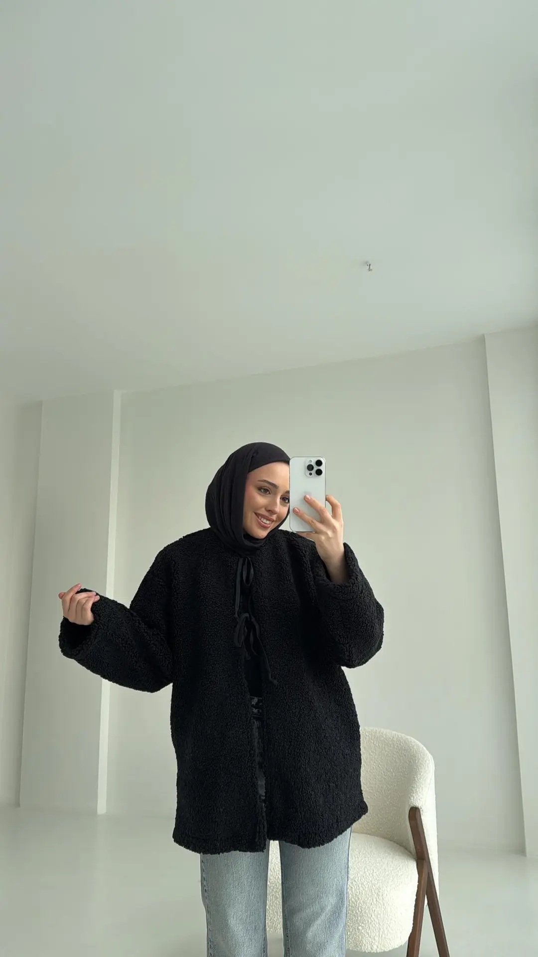 Teddy Bağlamalı Ceket Siyah - Görsel 4