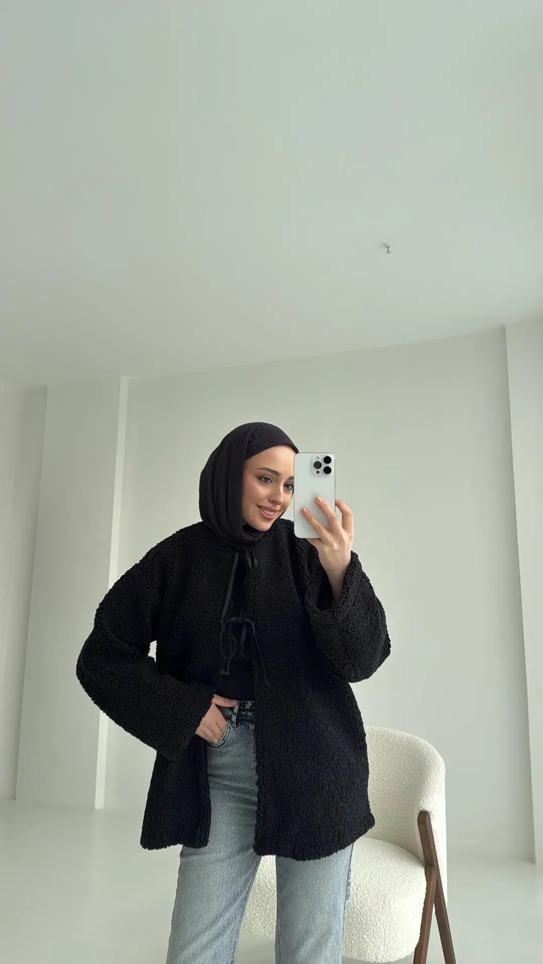 Teddy Bağlamalı Ceket Siyah - Görsel 6