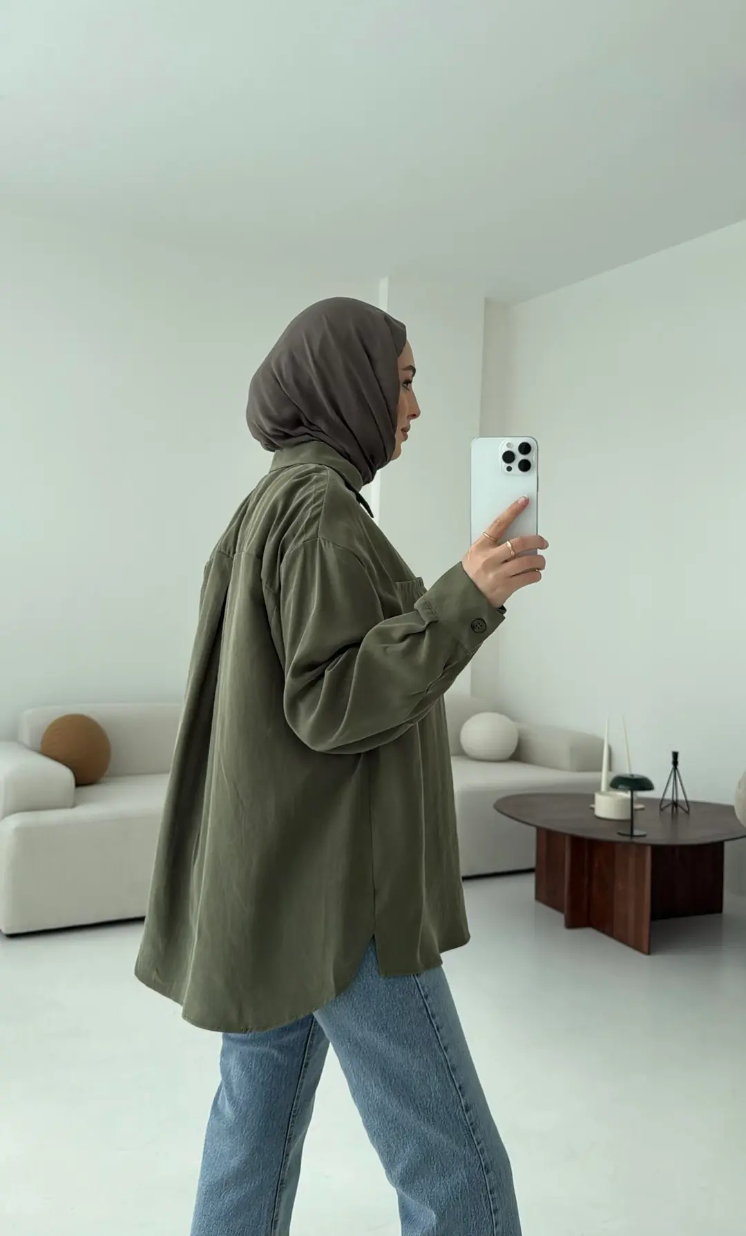 Tek Cepli Modal Gömlek Haki - Görsel 3