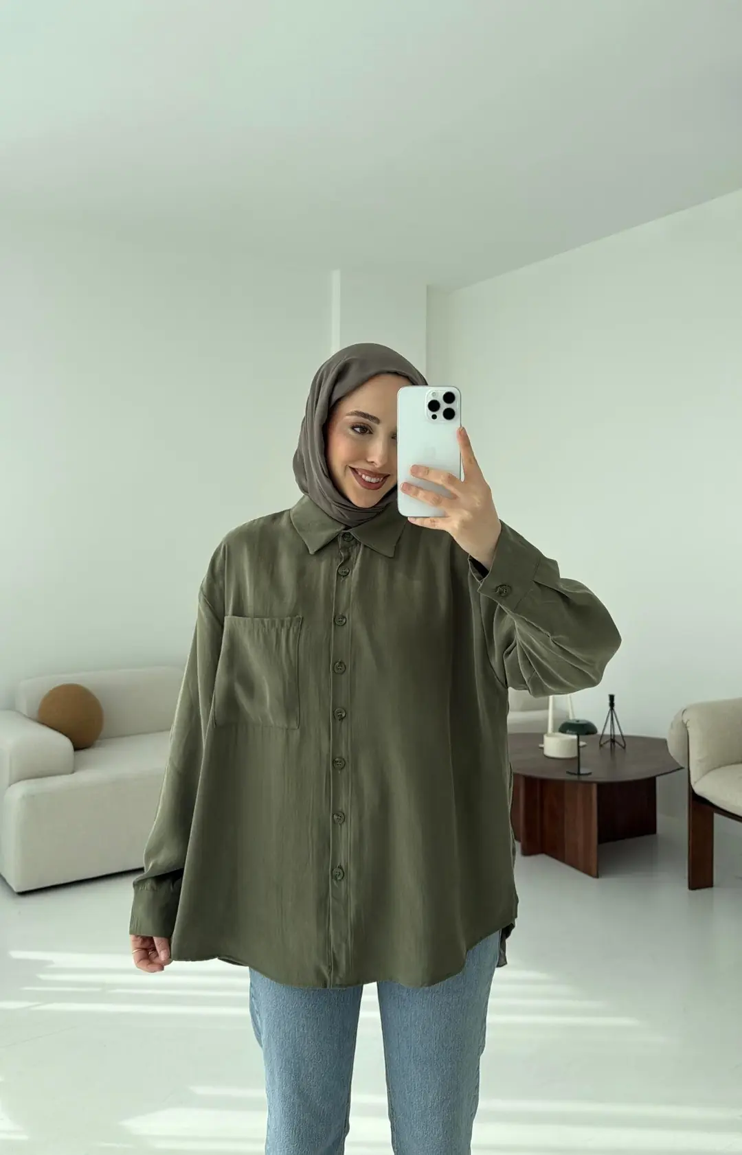 Tek Cepli Modal Gömlek Haki - Görsel 4