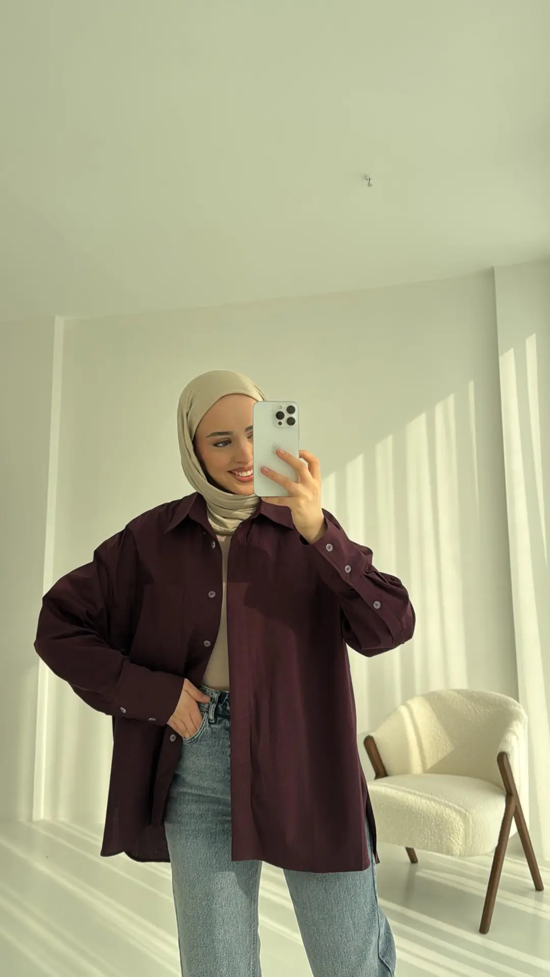 Tek Cepli Poplin Gömlek Bordo