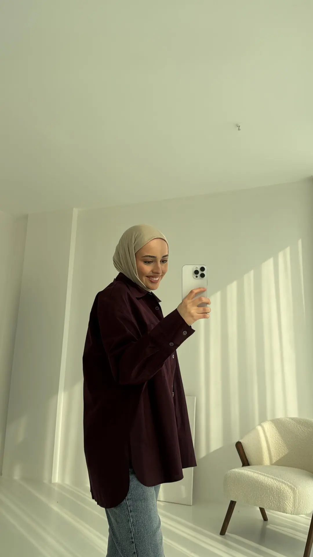 Tek Cepli Poplin Gömlek Bordo - Görsel 3