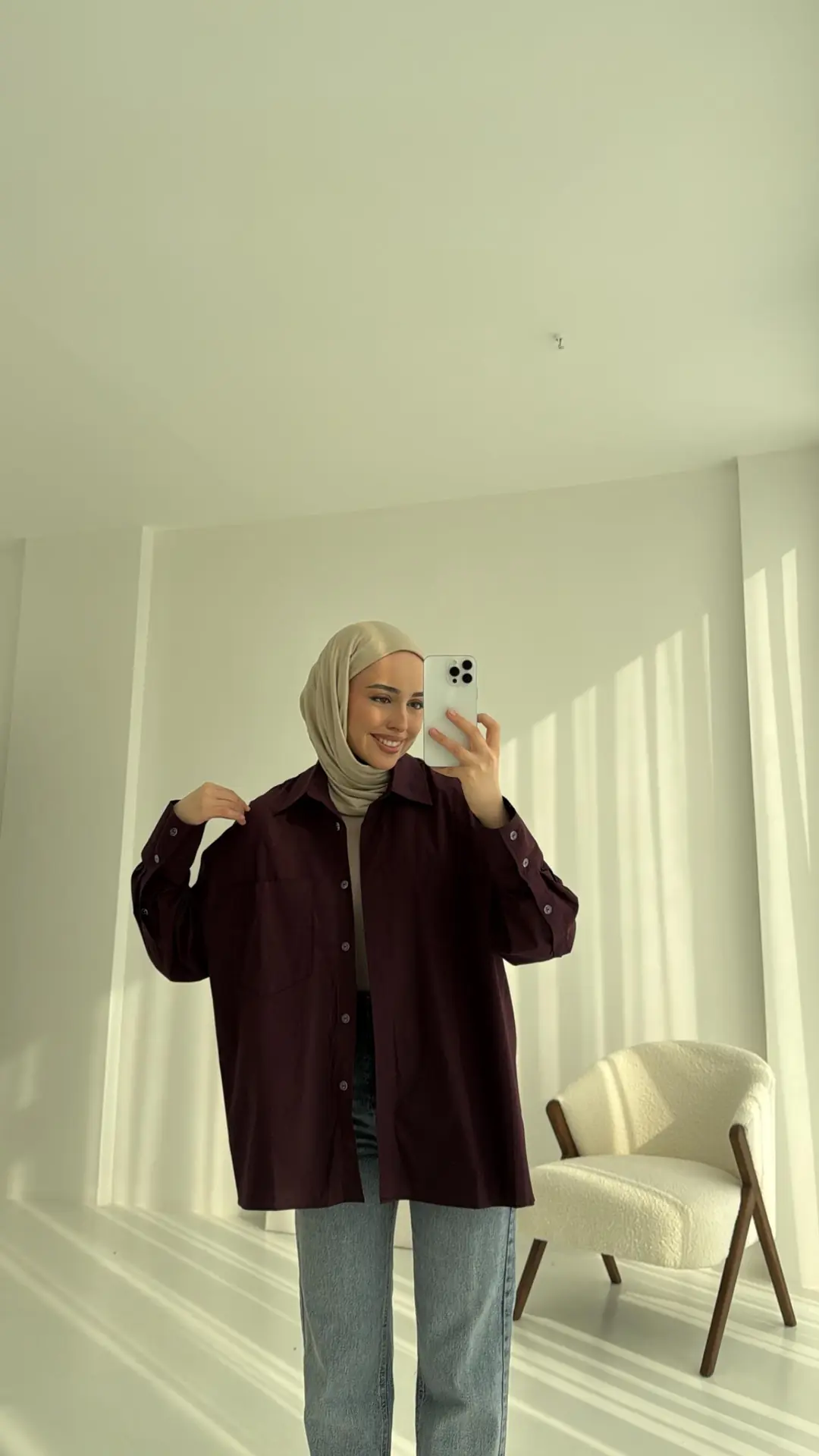 Tek Cepli Poplin Gömlek Bordo - Görsel 4