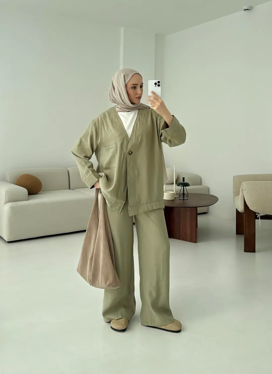 Tek Düğme Cepli Takım Açık Haki