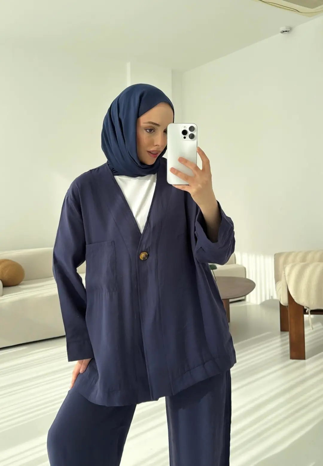 Tek Düğme Cepli Takım Lacivert - Görsel 4