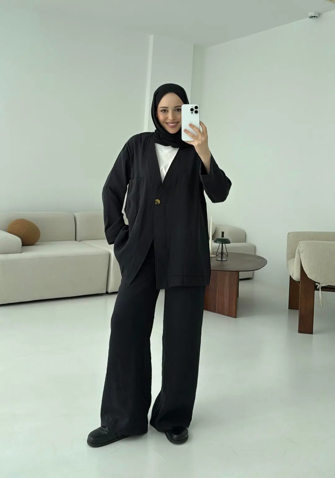 Tek Düğme Cepli Takım Siyah - Görsel 2