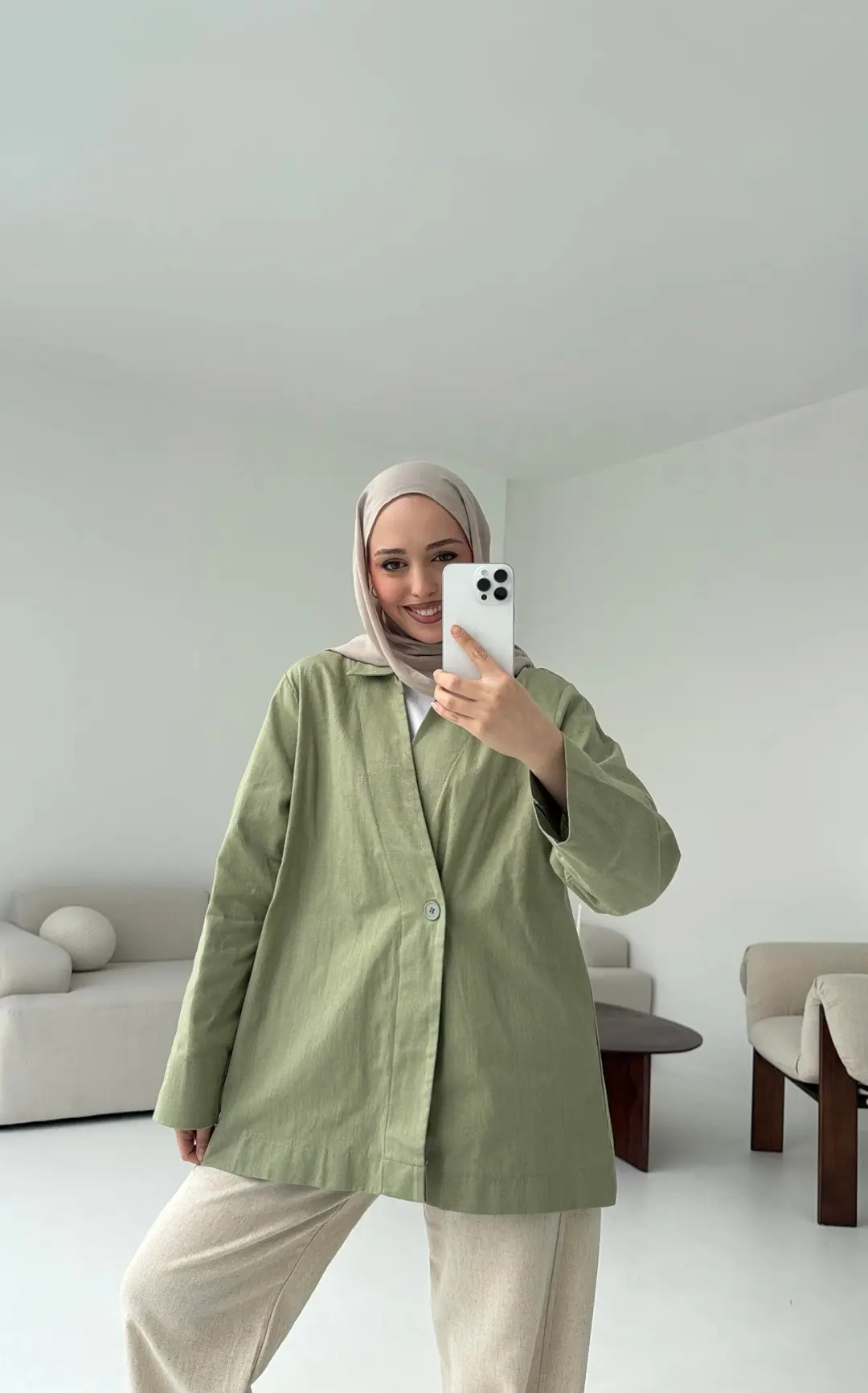 Tek Düğmeli Ceket Acık Yeşil - Görsel 2