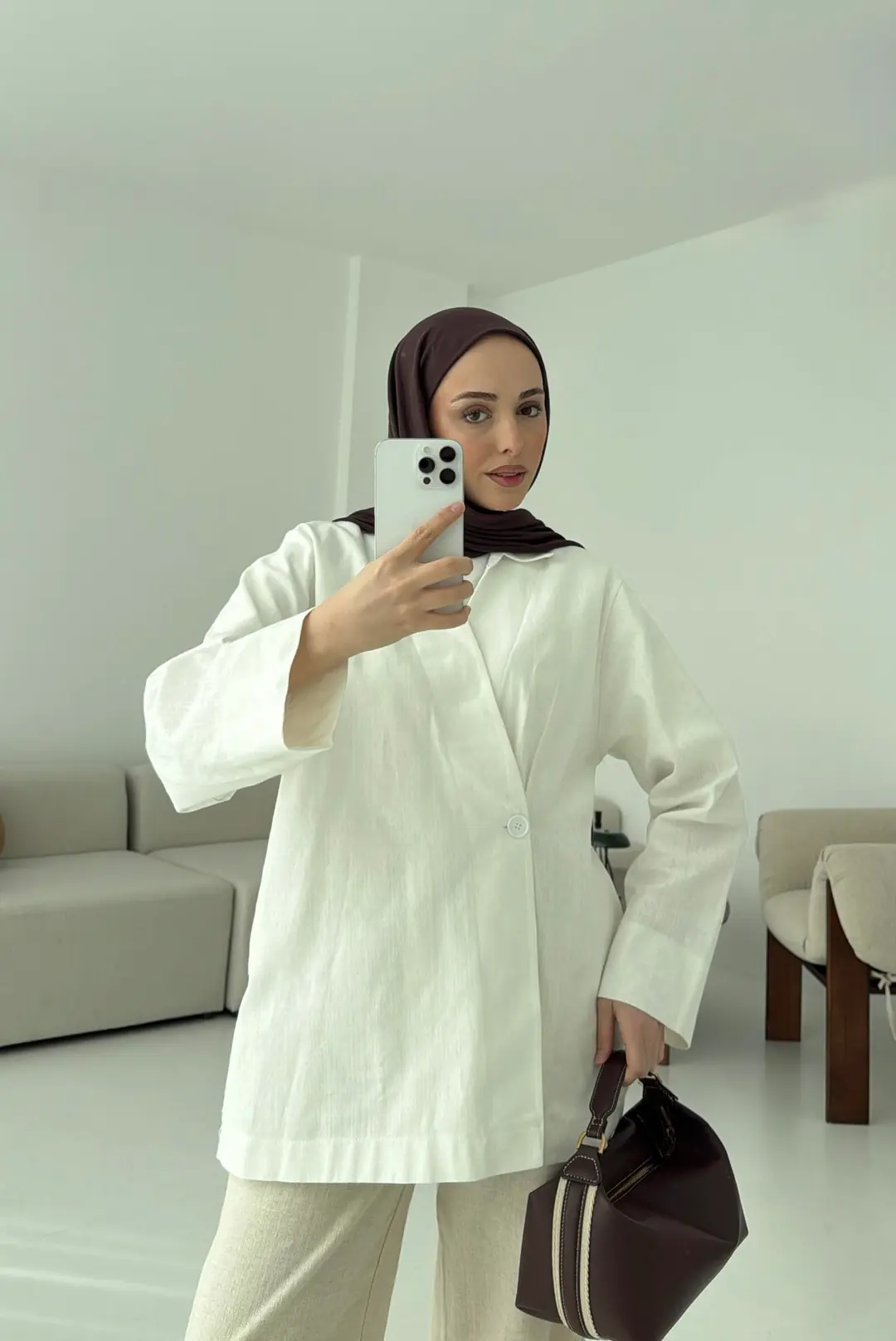 Tek Düğmeli Ceket Beyaz - Görsel 2