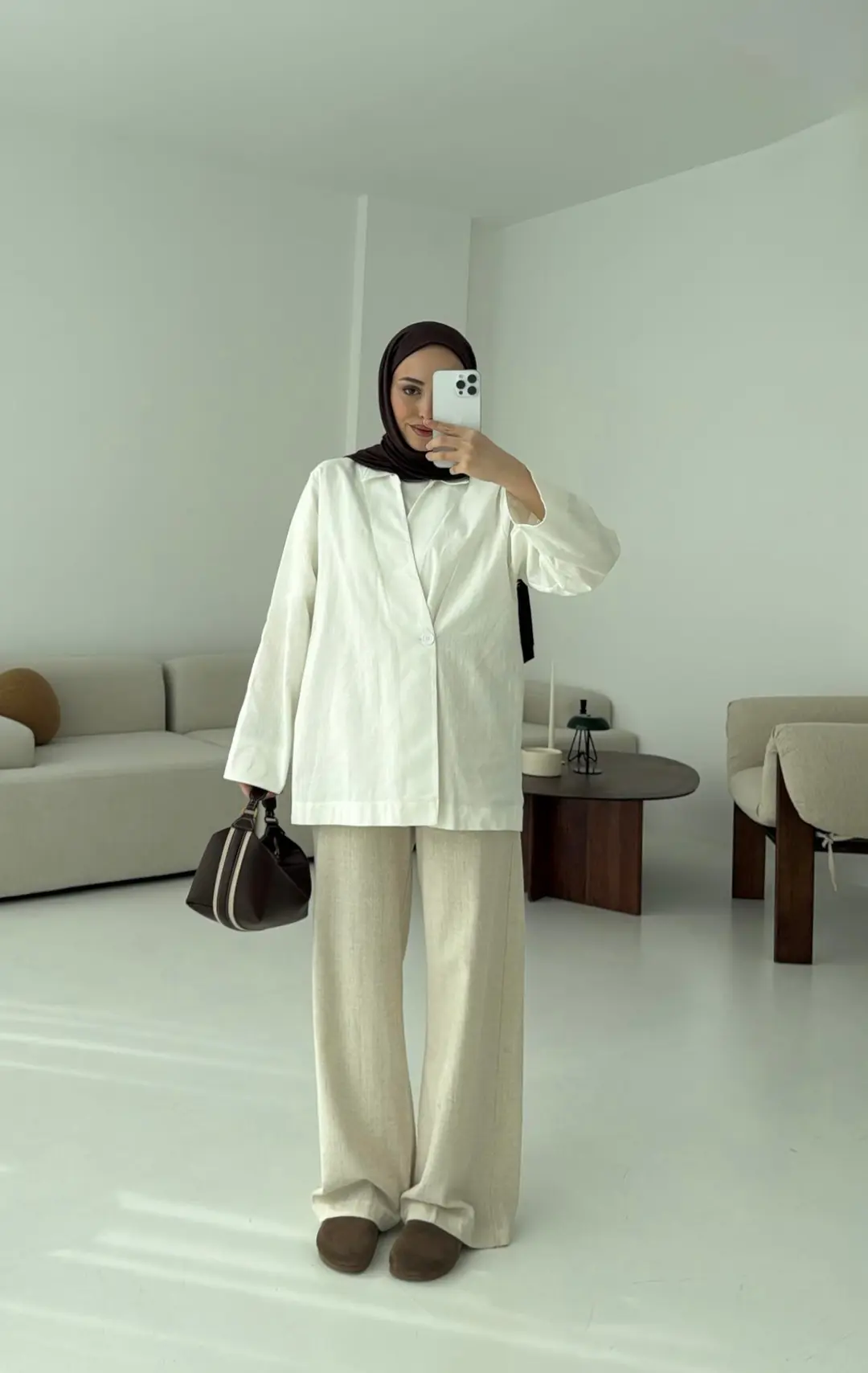 Tek Düğmeli Ceket Beyaz - Görsel 5