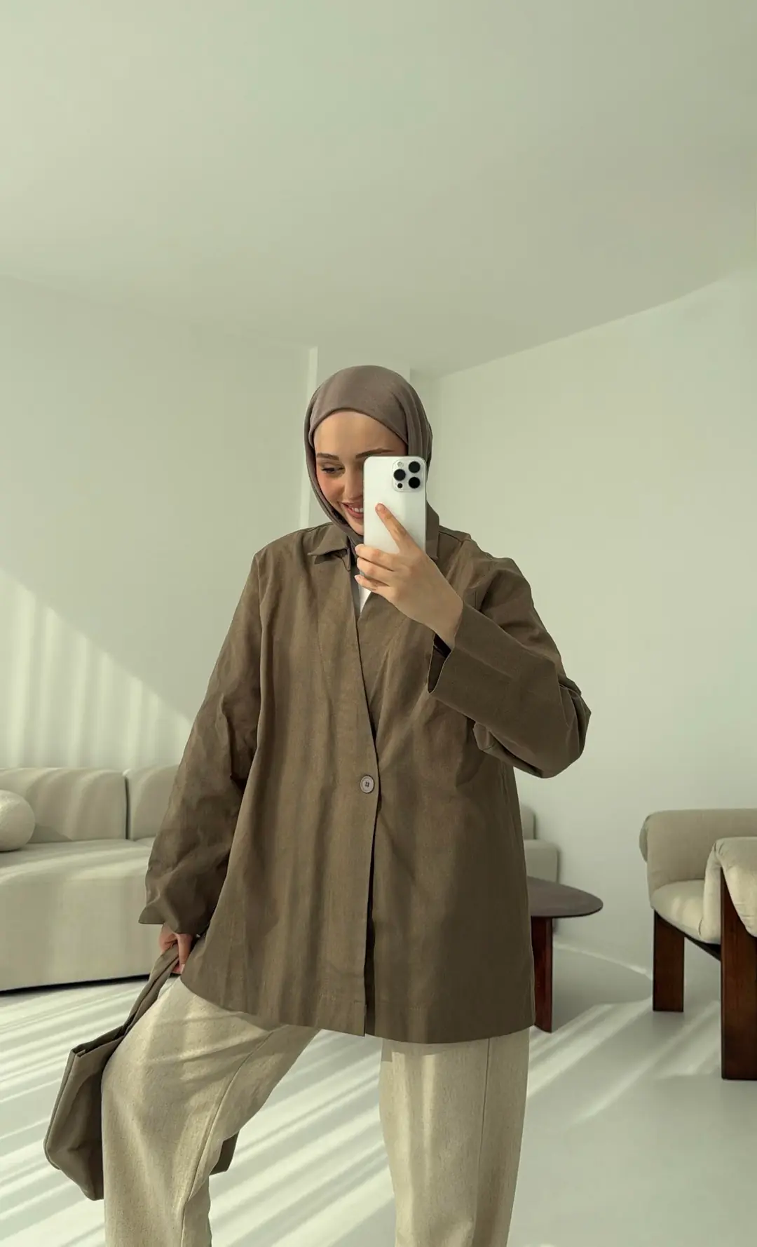 Tek Düğmeli Ceket Vizon - Görsel 4