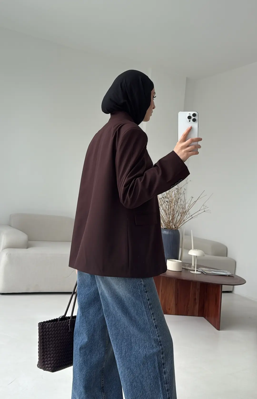 Tek Düğmeli Hakim Yaka Ceket Kahve - Görsel 3