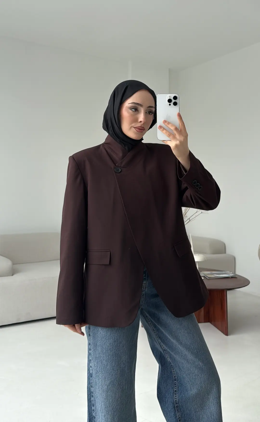 Tek Düğmeli Hakim Yaka Ceket Kahve - Görsel 6