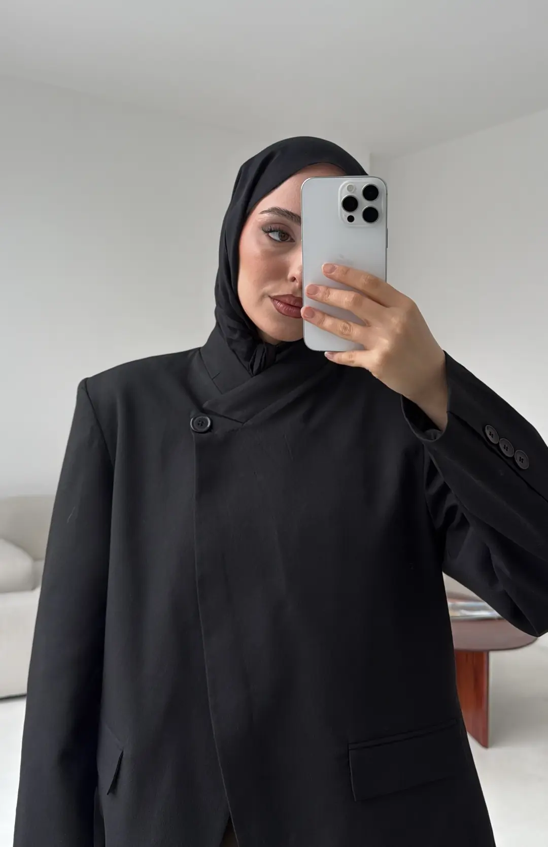 Tek Düğmeli Hakim Yaka Ceket Siyah - Görsel 3