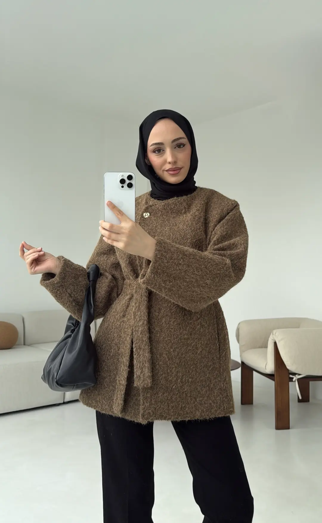 Tek Dügmeli Keçe Kaban Haki - Görsel 4