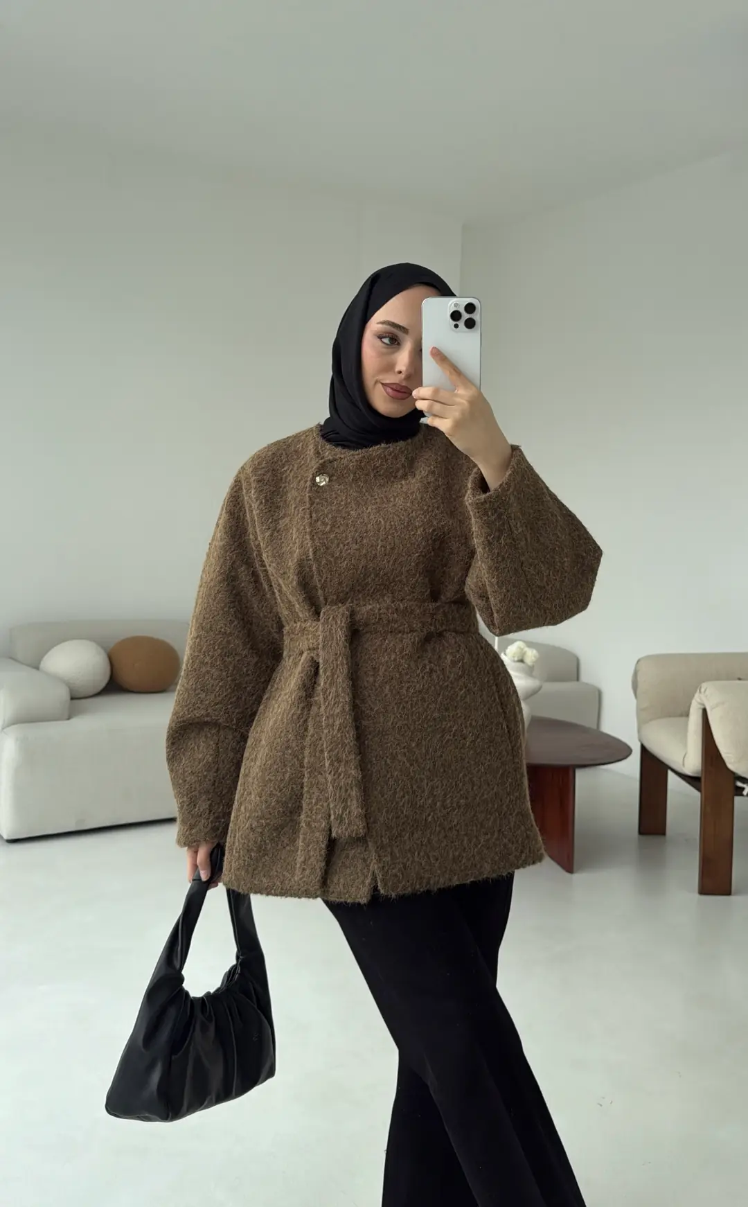 Tek Dügmeli Keçe Kaban Haki - Görsel 7