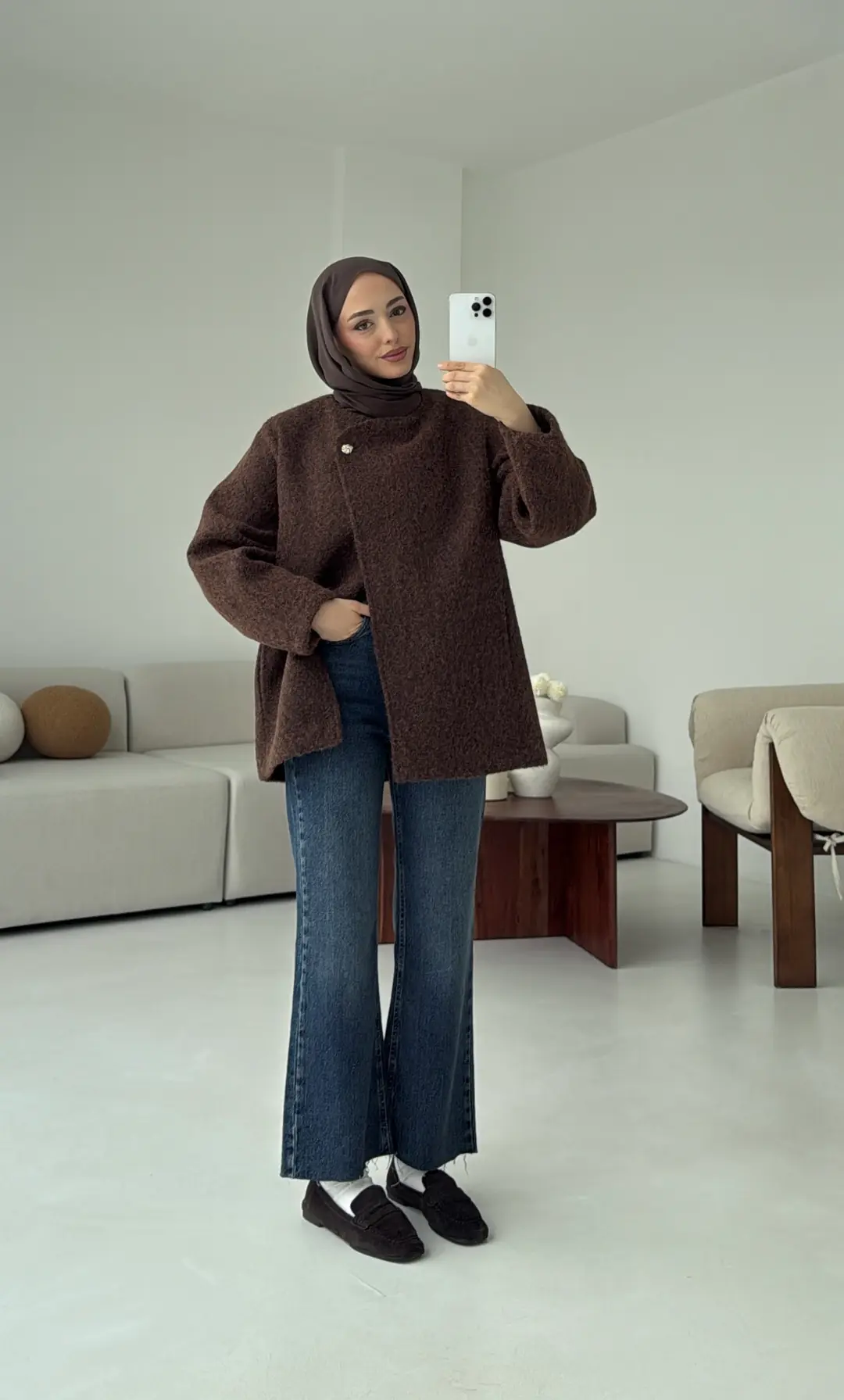 Tek Dügmeli Keçe Kaban Kahve - Görsel 2