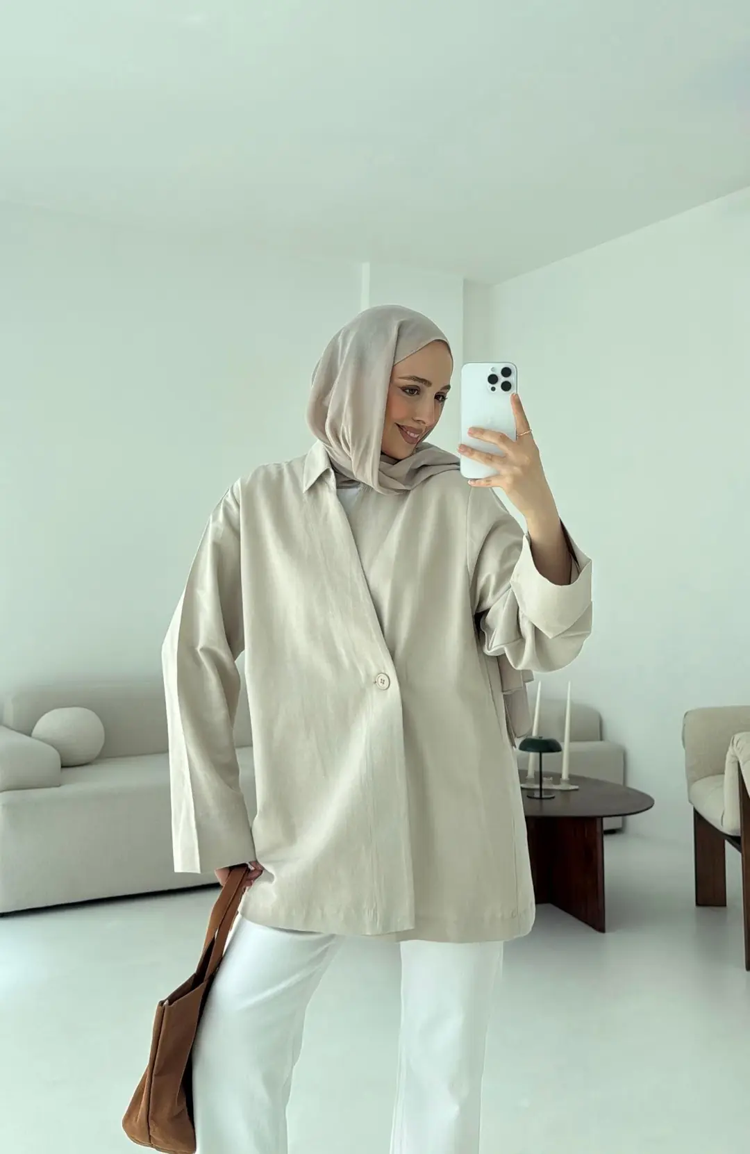 Tek Düğmeli Pamuk Keten Ceket Taş