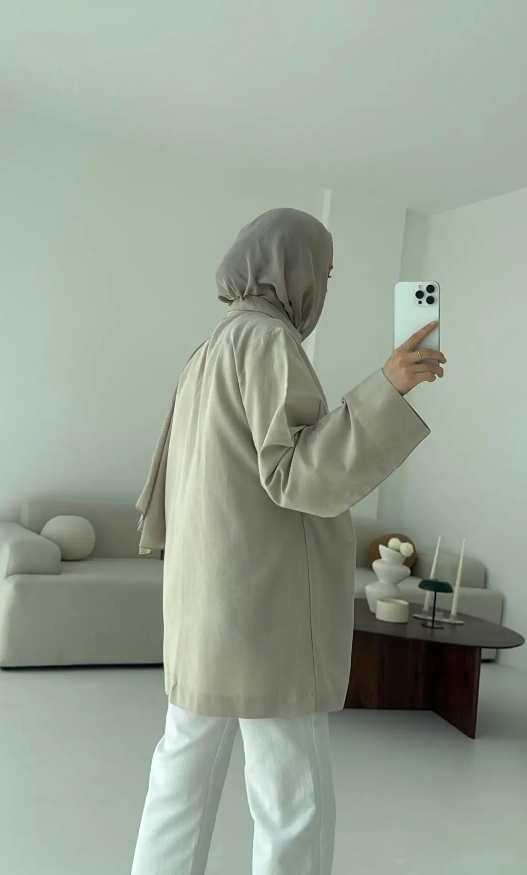 Tek Düğmeli Pamuk Keten Ceket Taş - Görsel 3