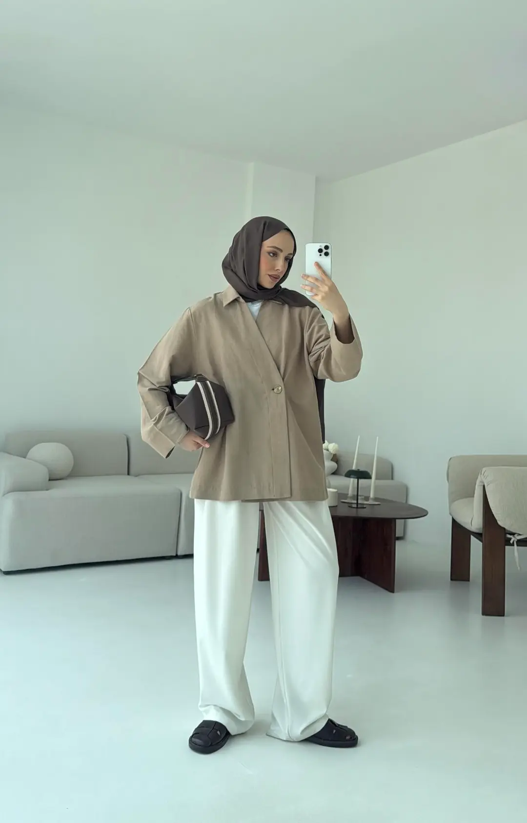 Tek Düğmeli Pamuk Keten Ceket  Vizon