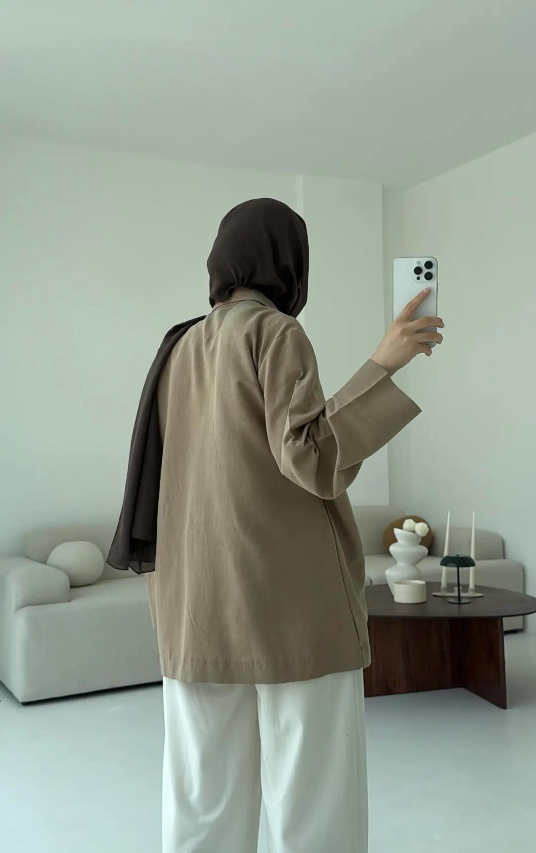 Tek Düğmeli Pamuk Keten Ceket  Vizon - Görsel 4