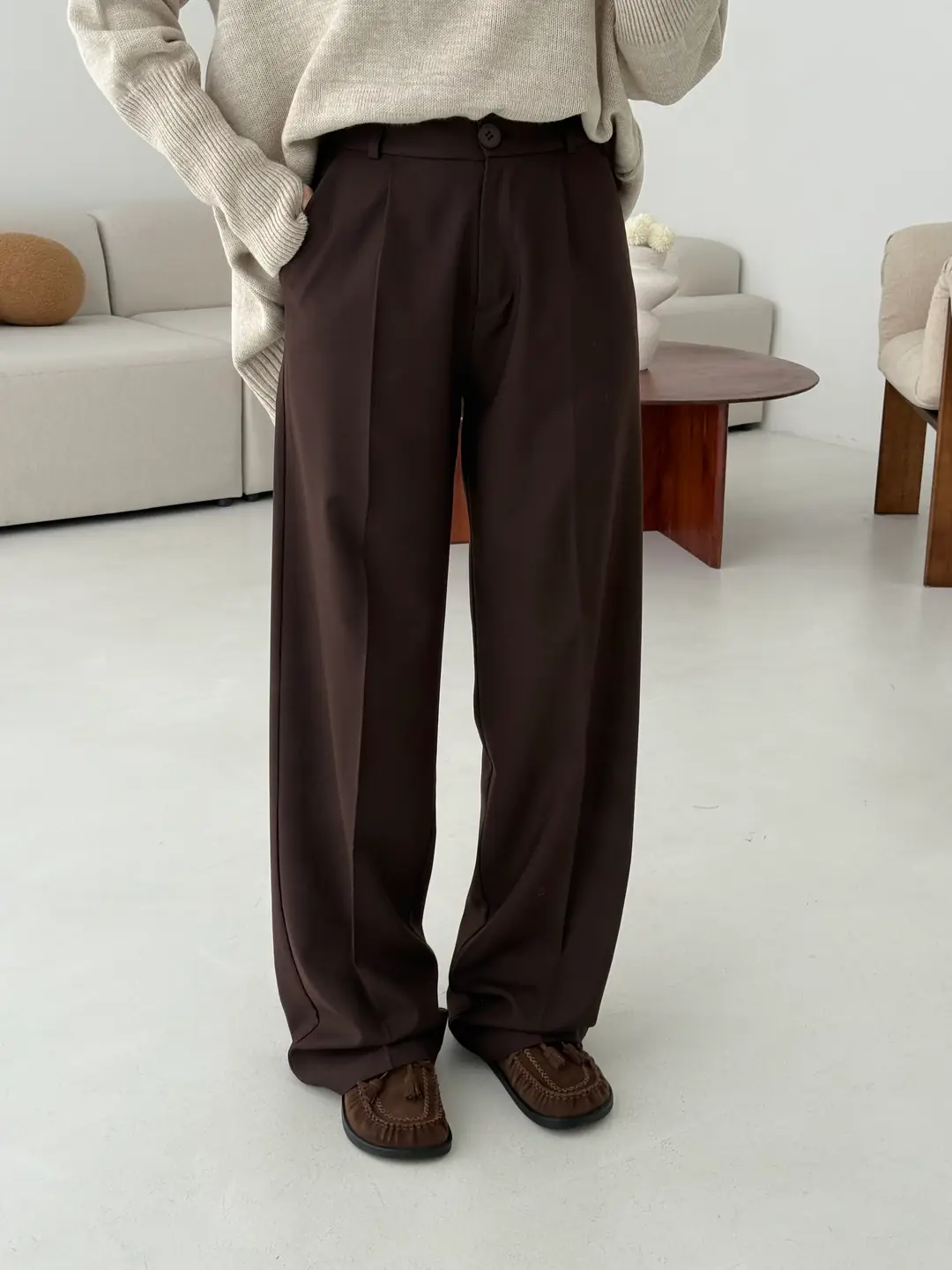 Tek Pile Pantolon Kahve