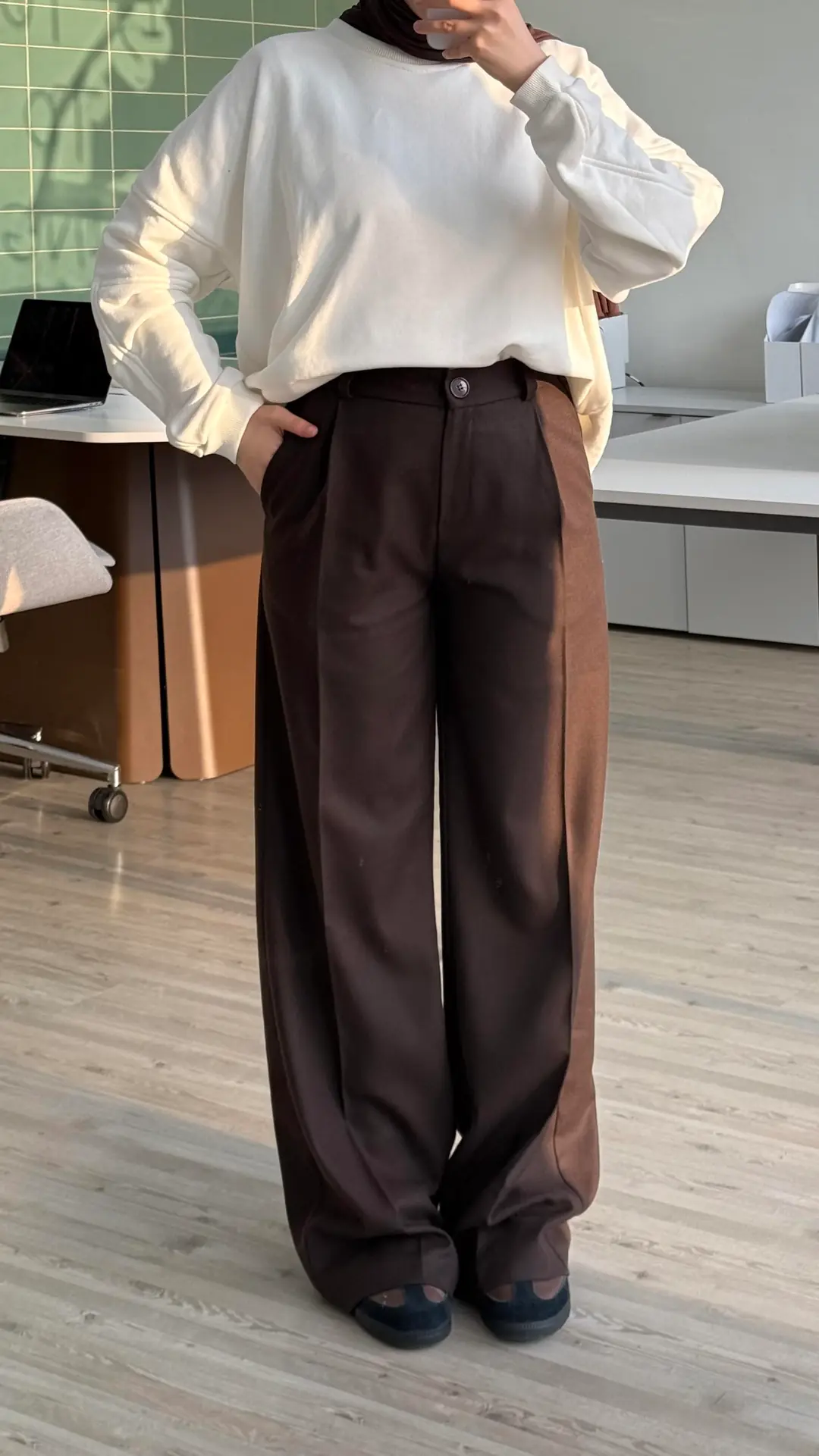 Tek Pileli Kumaş Pantolon Kahve