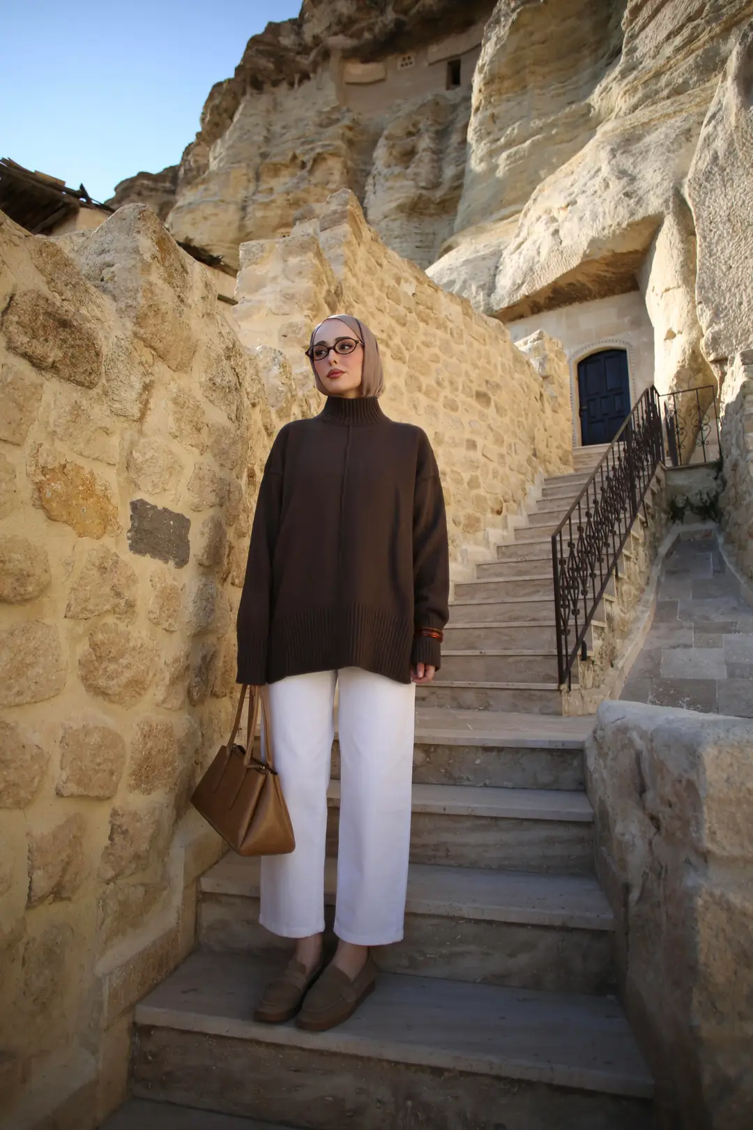 Tek Yaka Triko Kazak Kahve