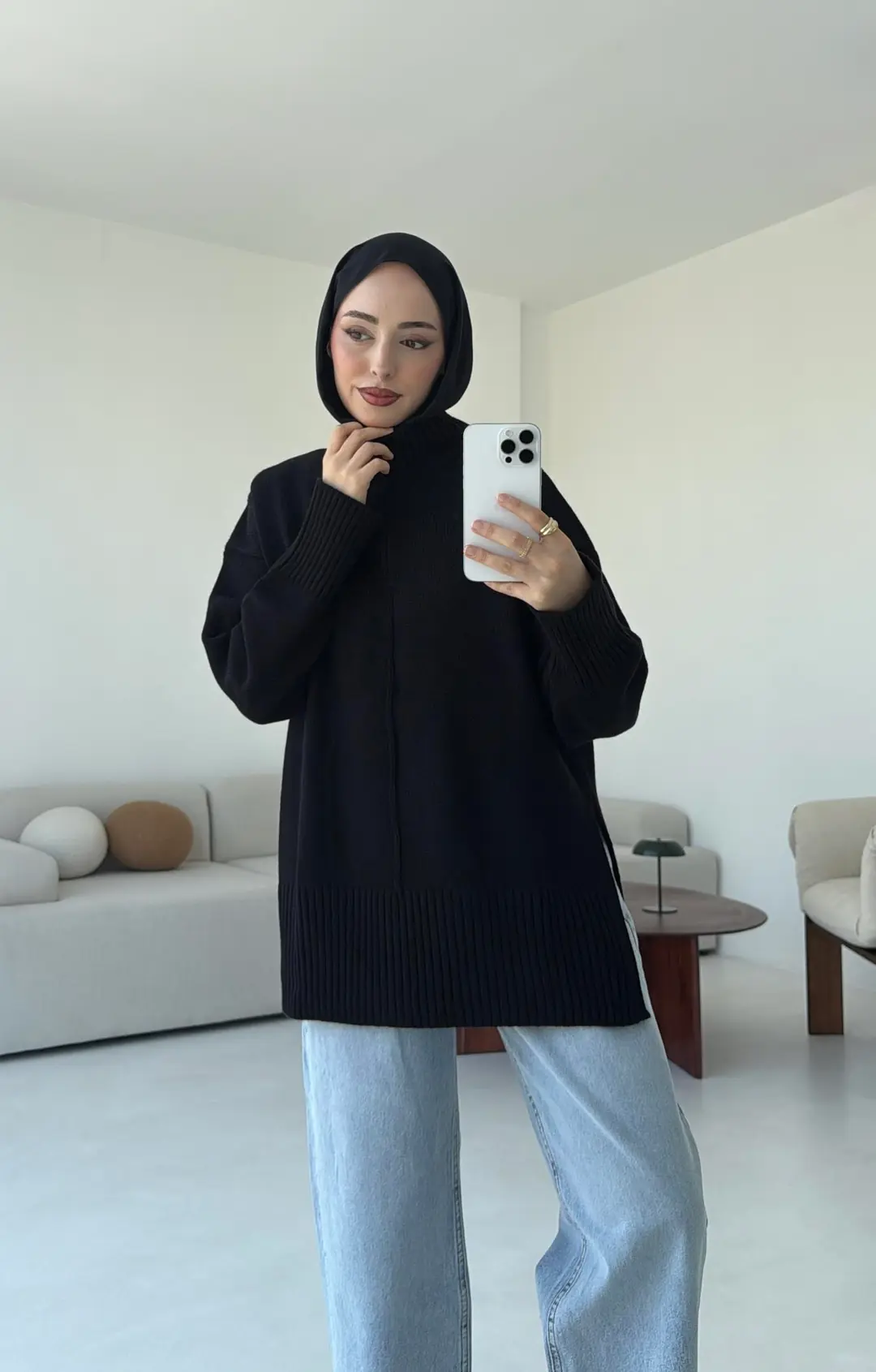 Tek Yaka Triko Kazak Siyah - Görsel 2