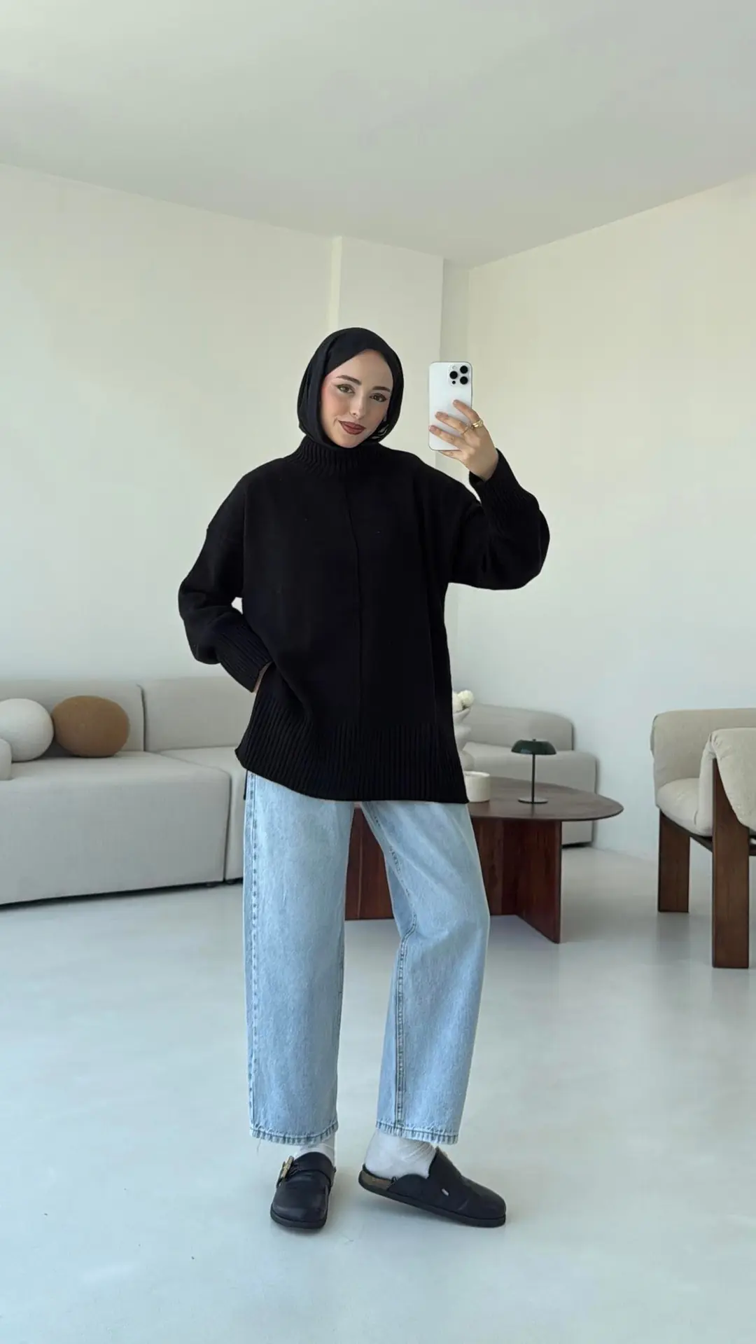 Tek Yaka Triko Kazak Siyah - Görsel 4