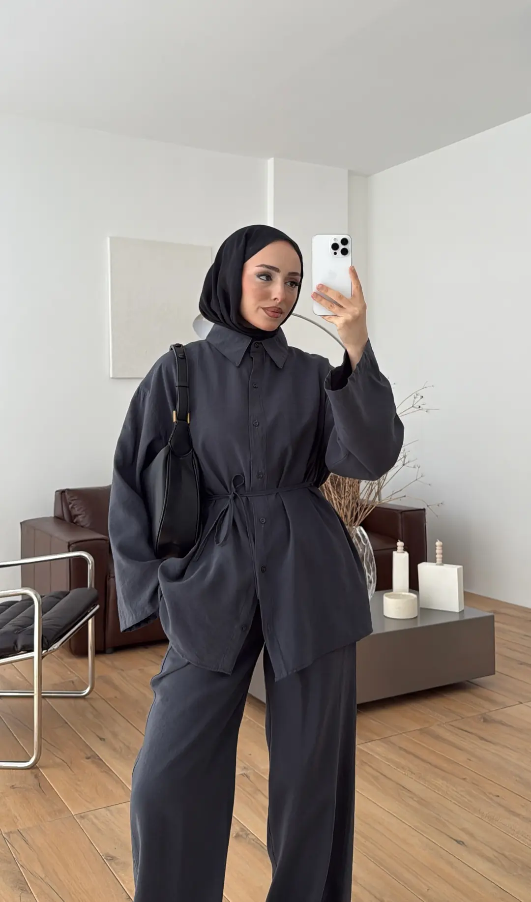 Tencel Bağlamalı Takım Gri - Görsel 6