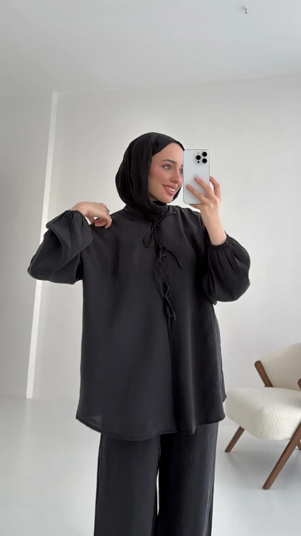 Tencel Bağlamalı Takım Gri - Görsel 2