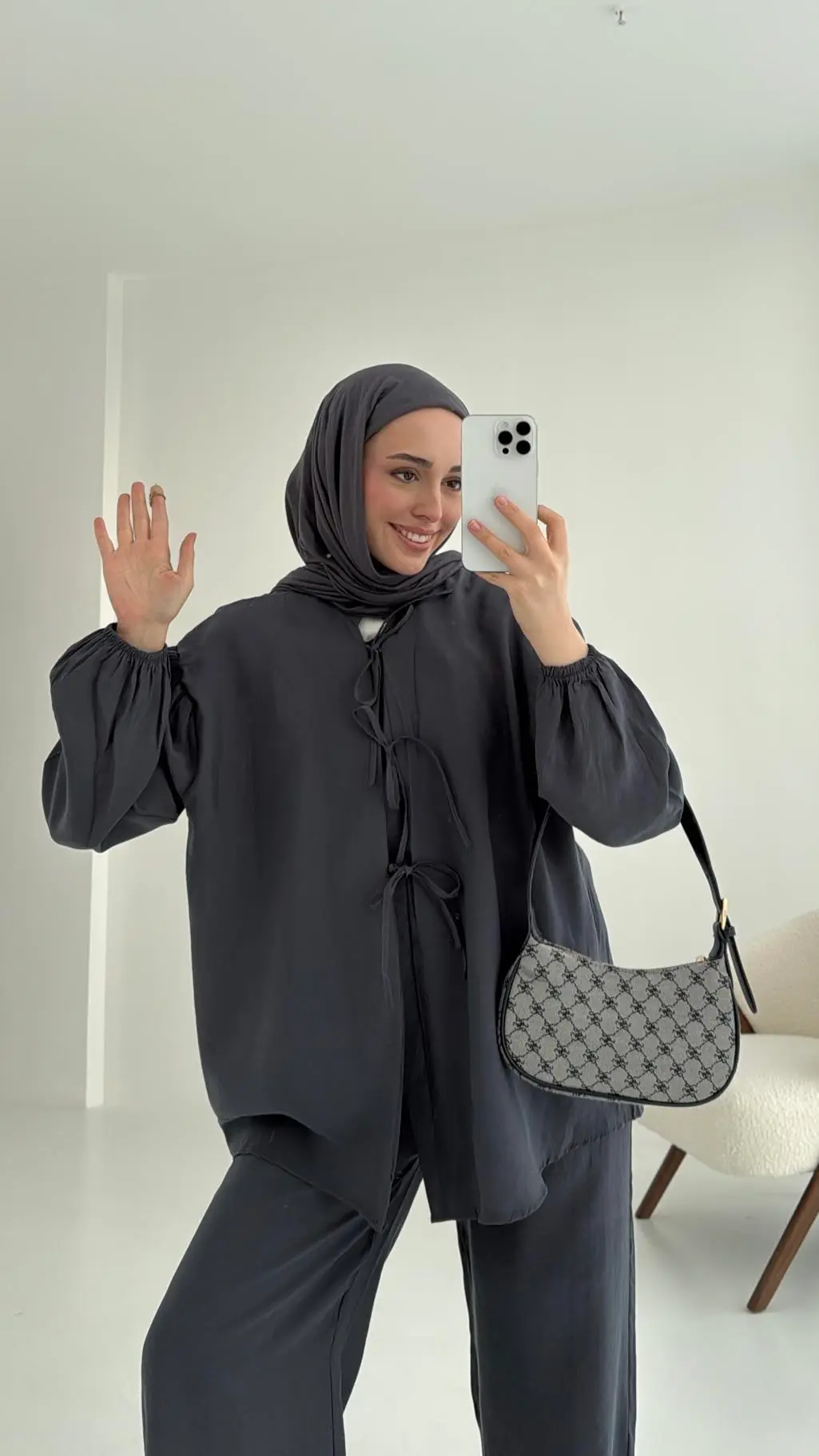 Tencel Bağlamalı Takım Gri - Görsel 3