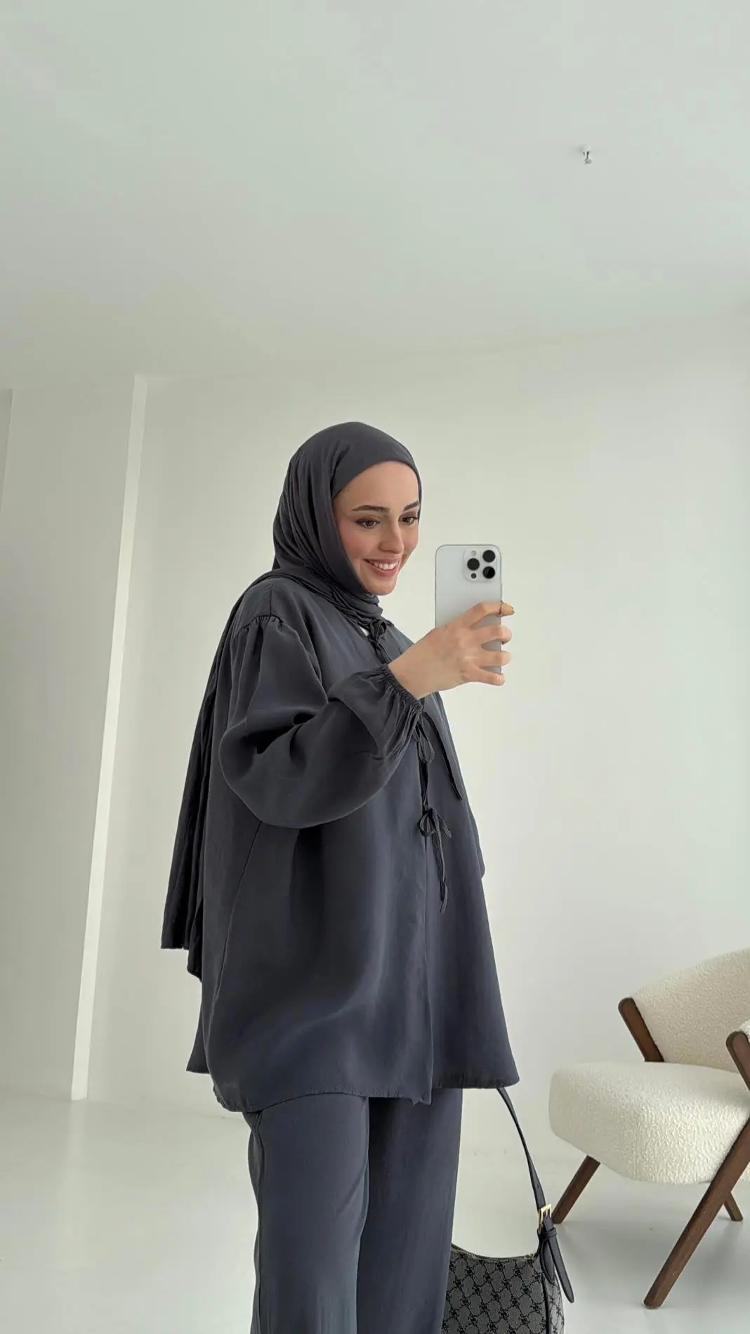 Tencel Bağlamalı Takım Gri - Görsel 4