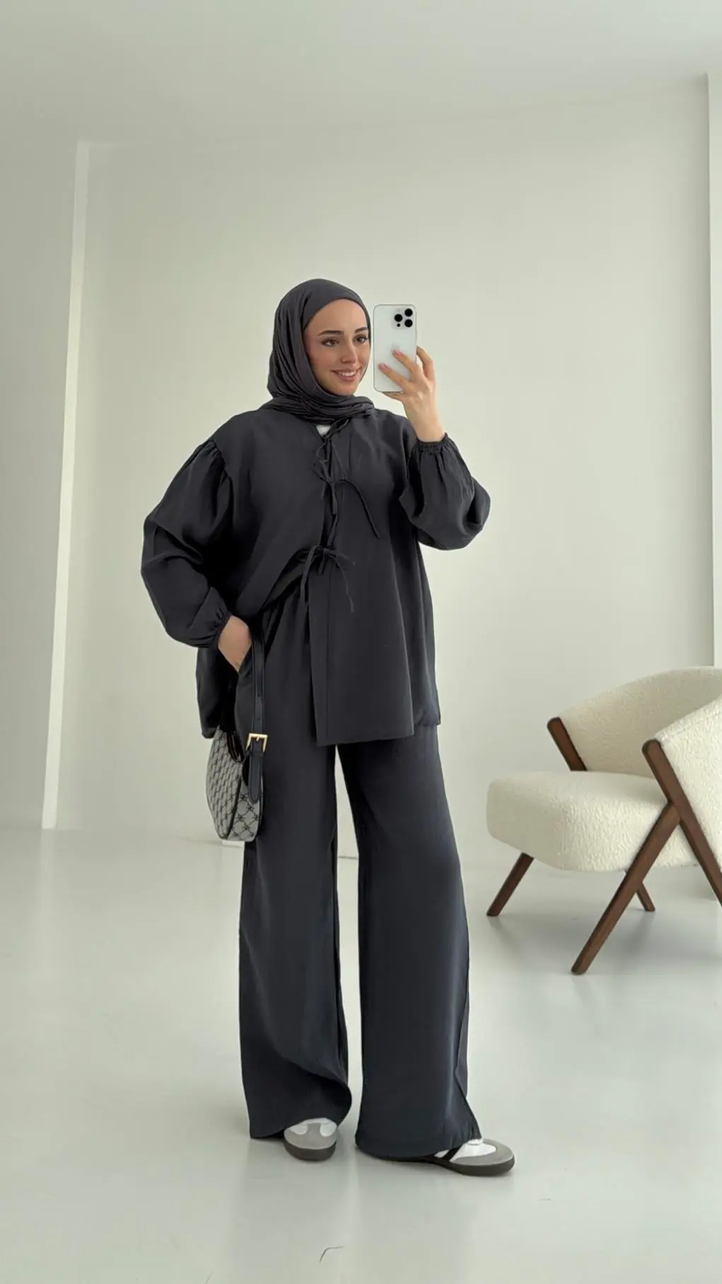 Tencel Bağlamalı Takım Gri - Görsel 6