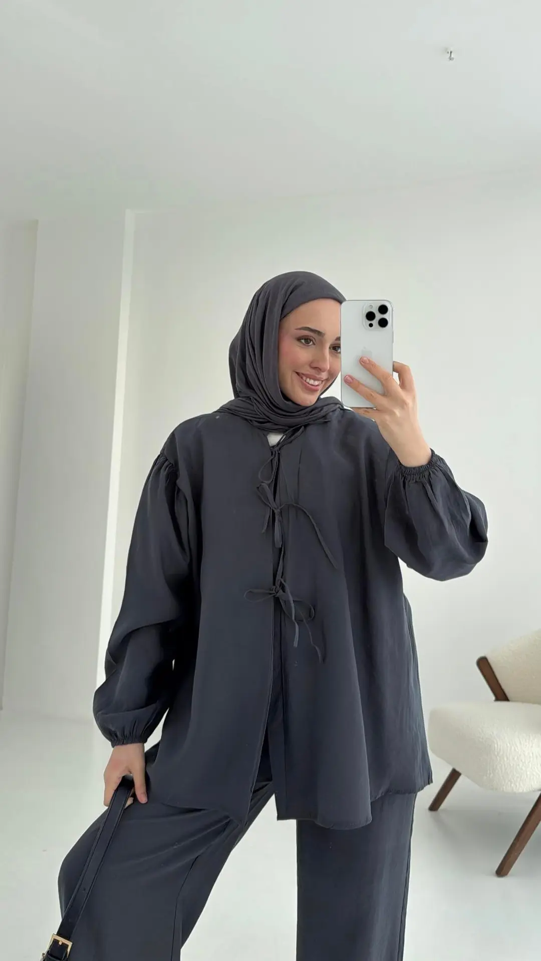 Tencel Bağlamalı Takım Gri - Görsel 7