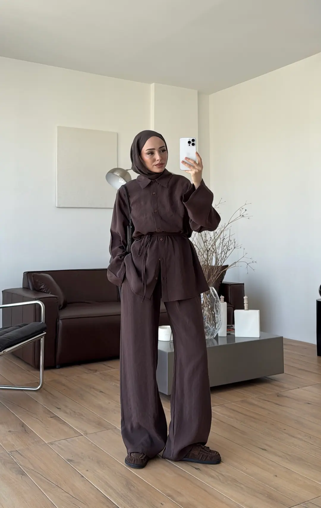 Tencel Bağlamalı Takım Kahve - Görsel 3