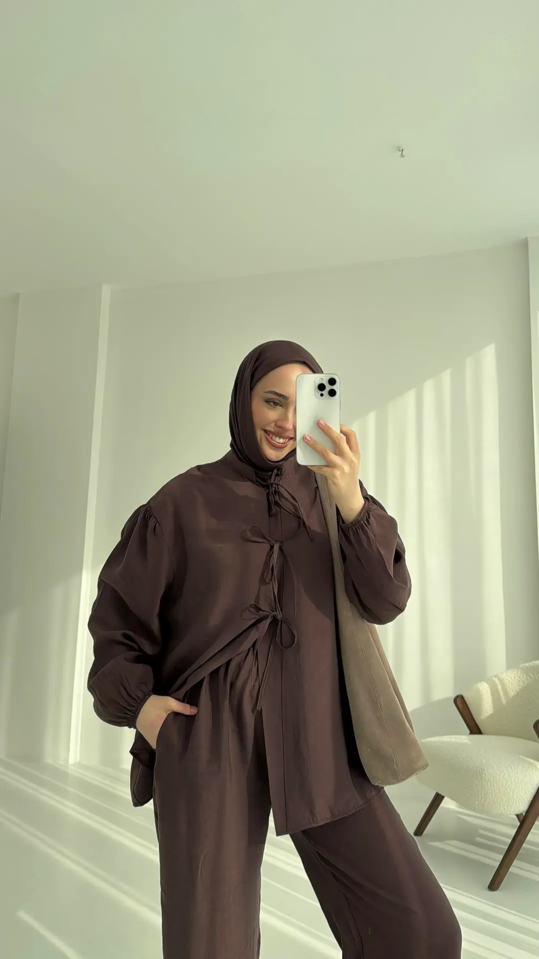 Tencel Bağlamalı Takım Kahve