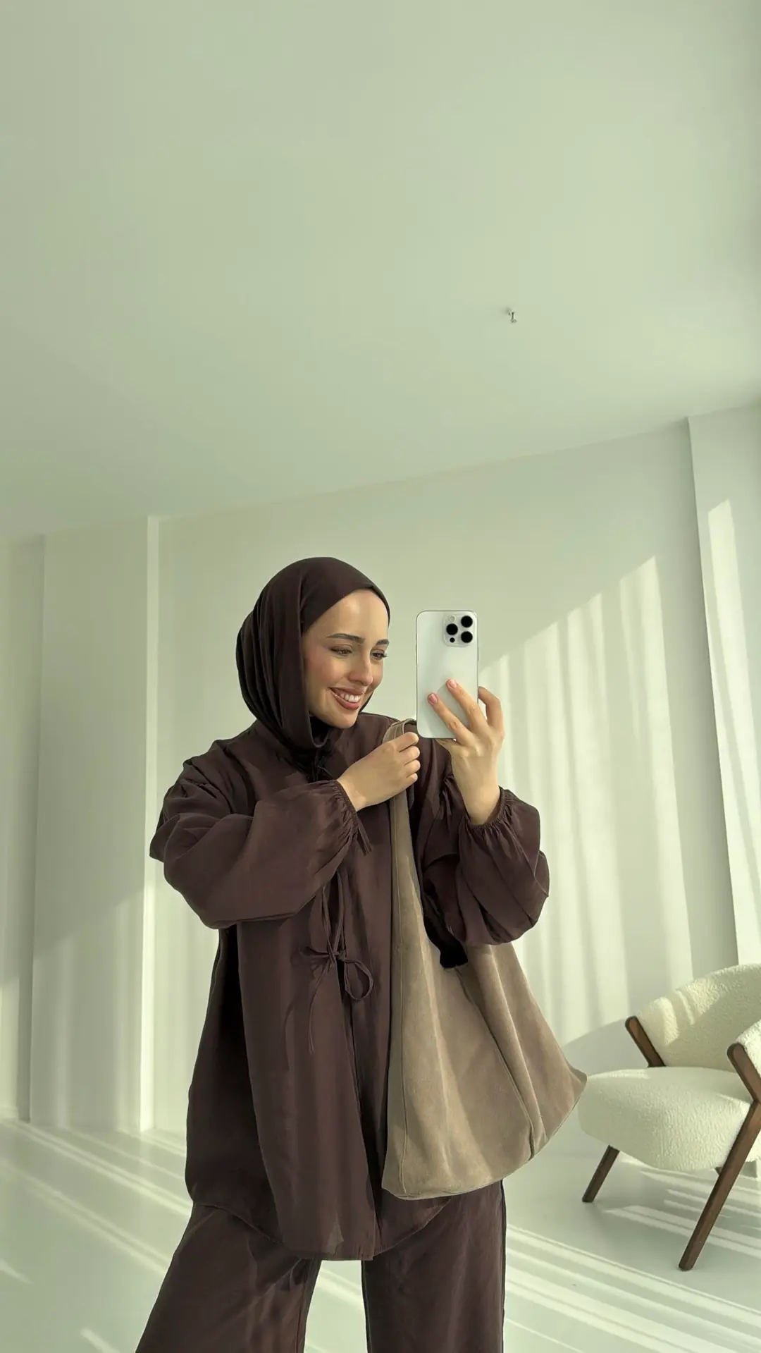 Tencel Bağlamalı Takım Kahve - Görsel 2