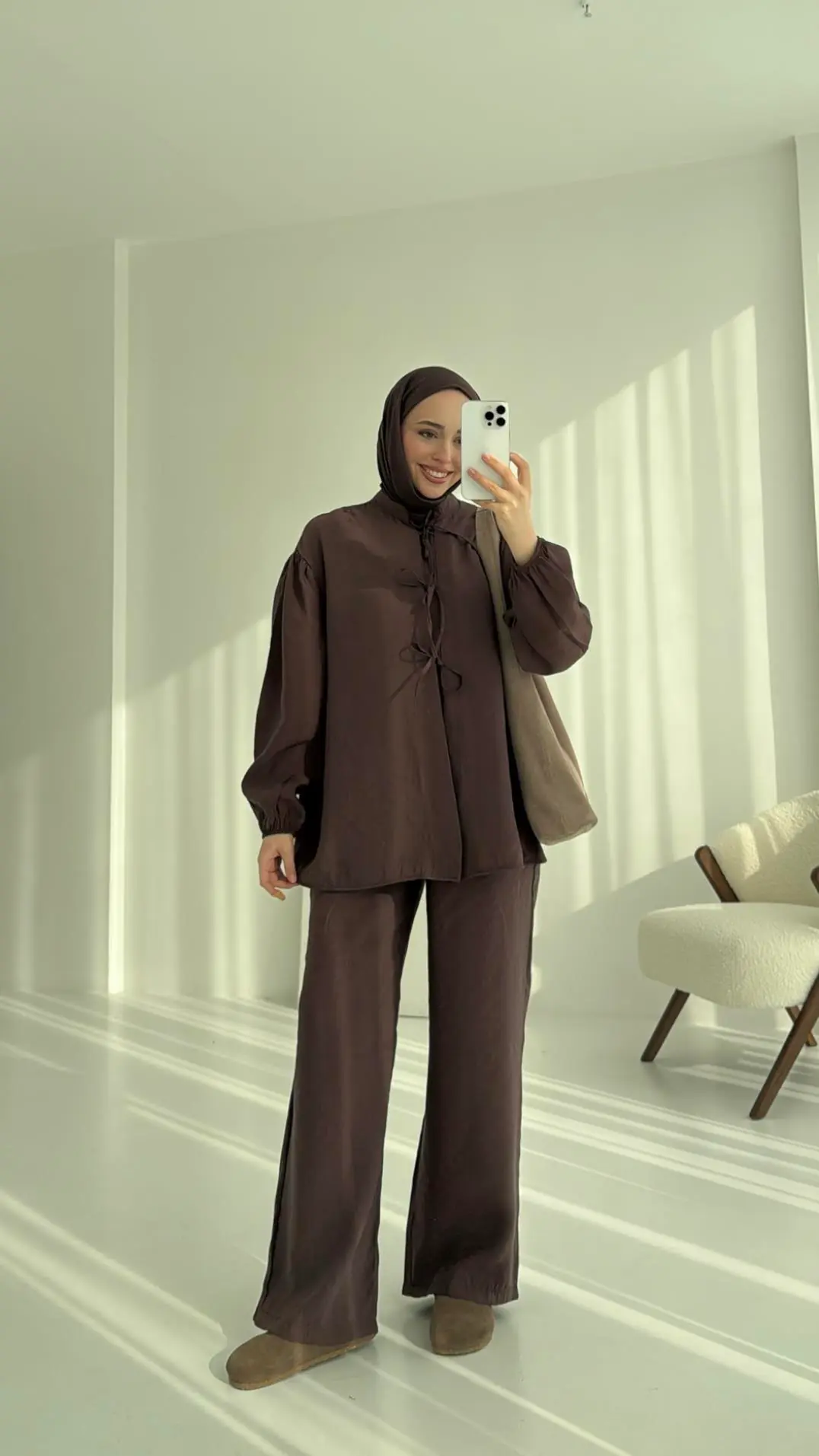 Tencel Bağlamalı Takım Kahve - Görsel 6