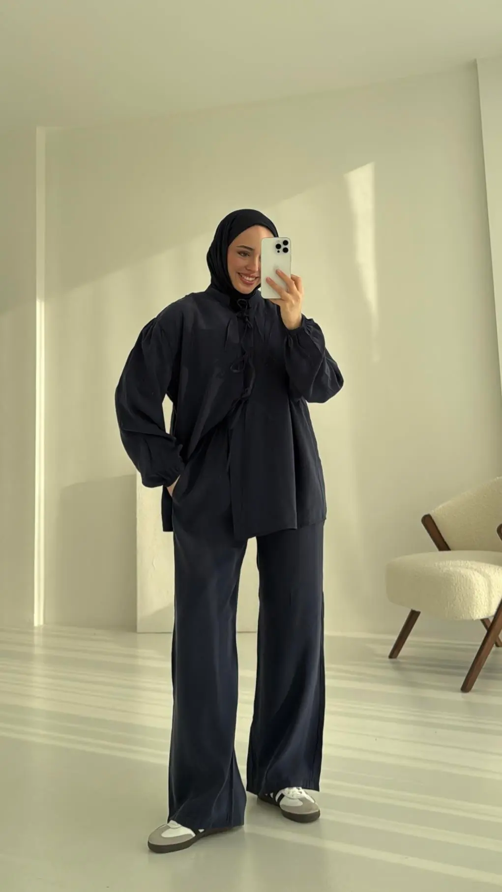 Tencel Bağlamalı Takım Lacivert - Görsel 5