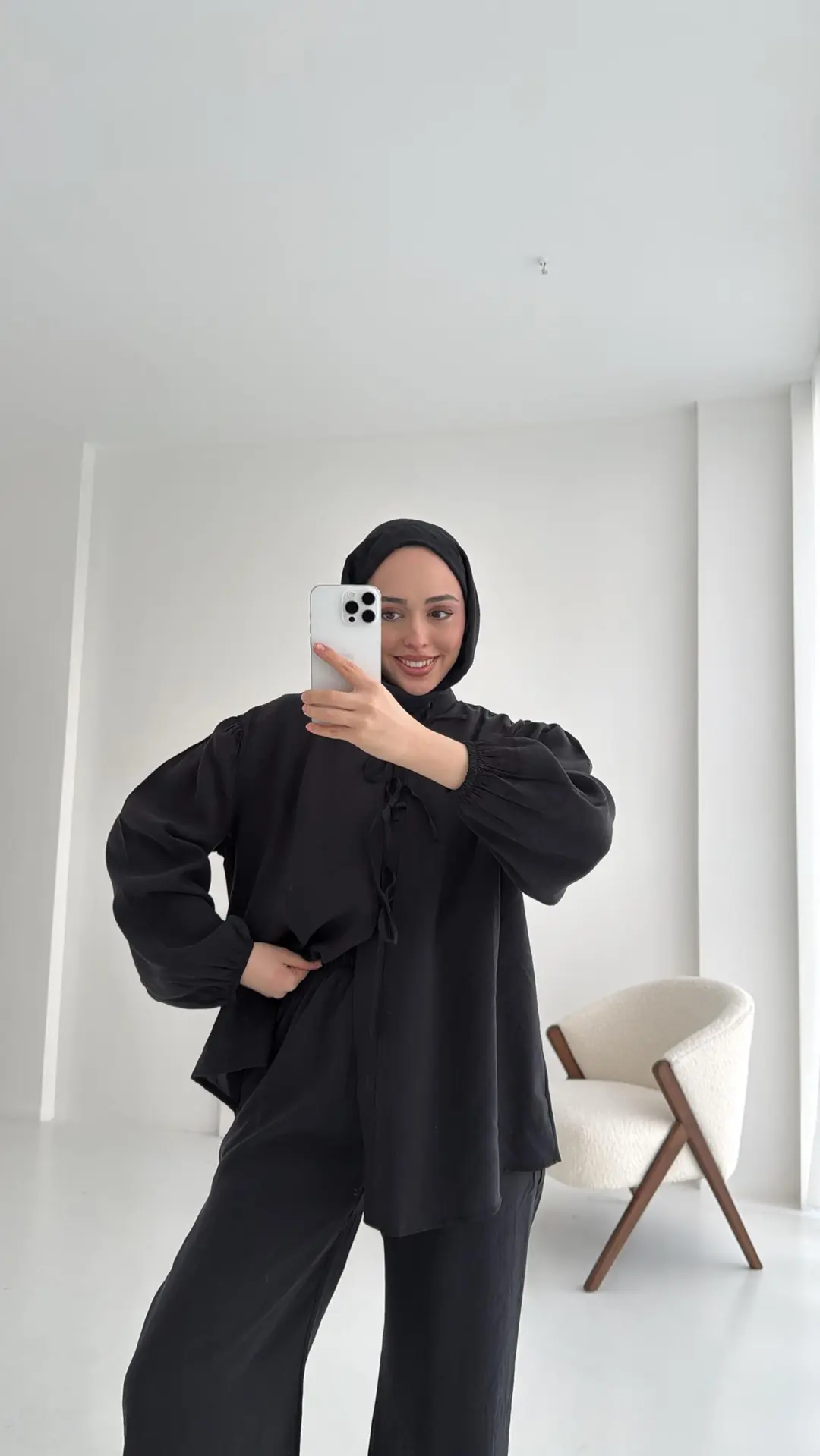 Tencel Bağlamalı Takım Siyah - Görsel 3