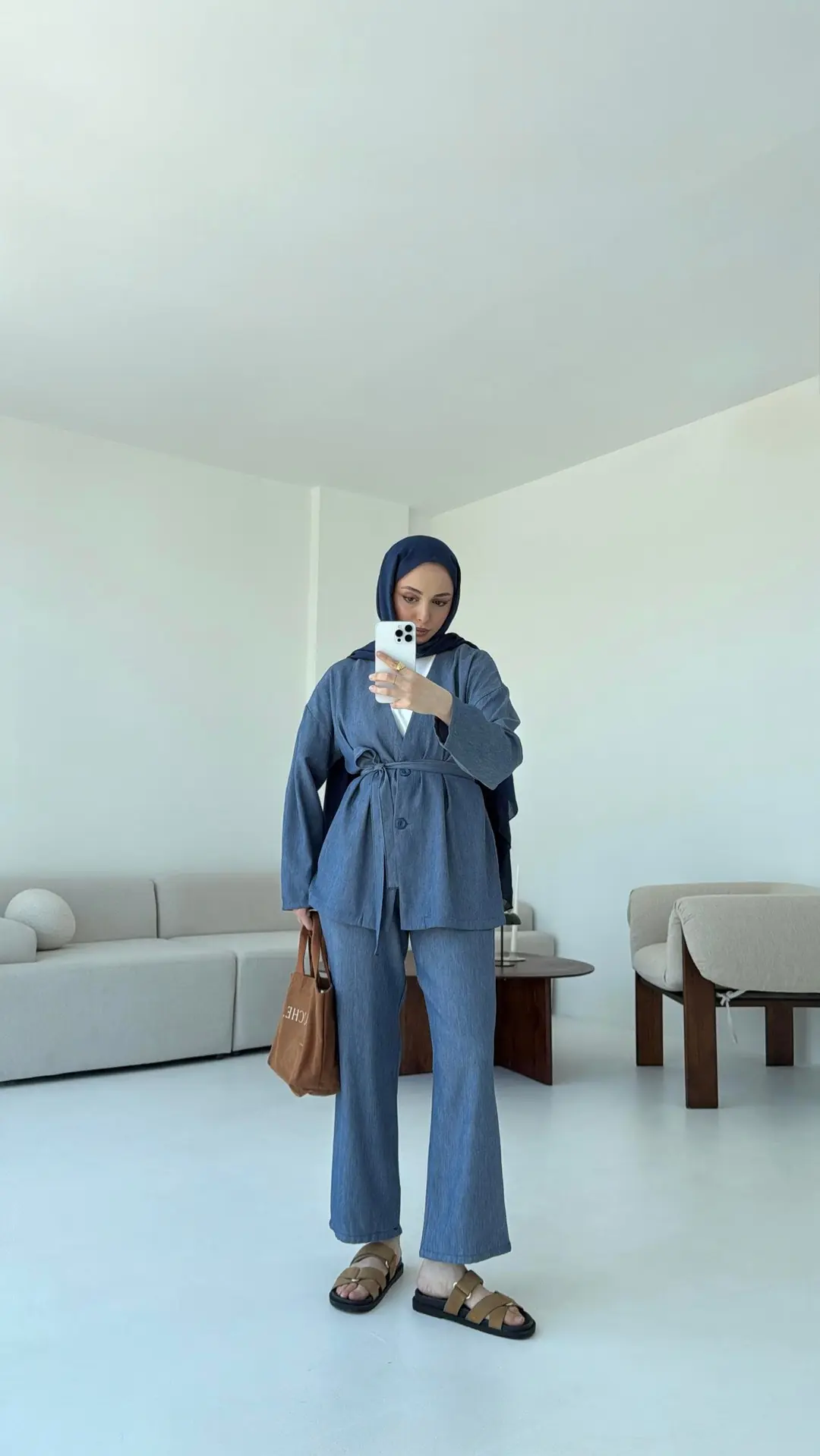 Tencel Keten Takım Mavi - Görsel 2