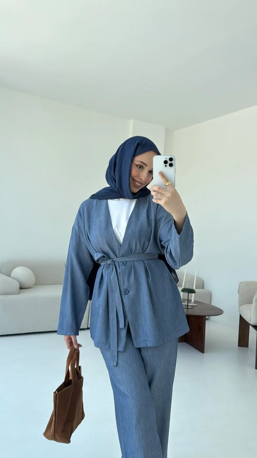 Tencel Keten Takım Mavi - Görsel 3