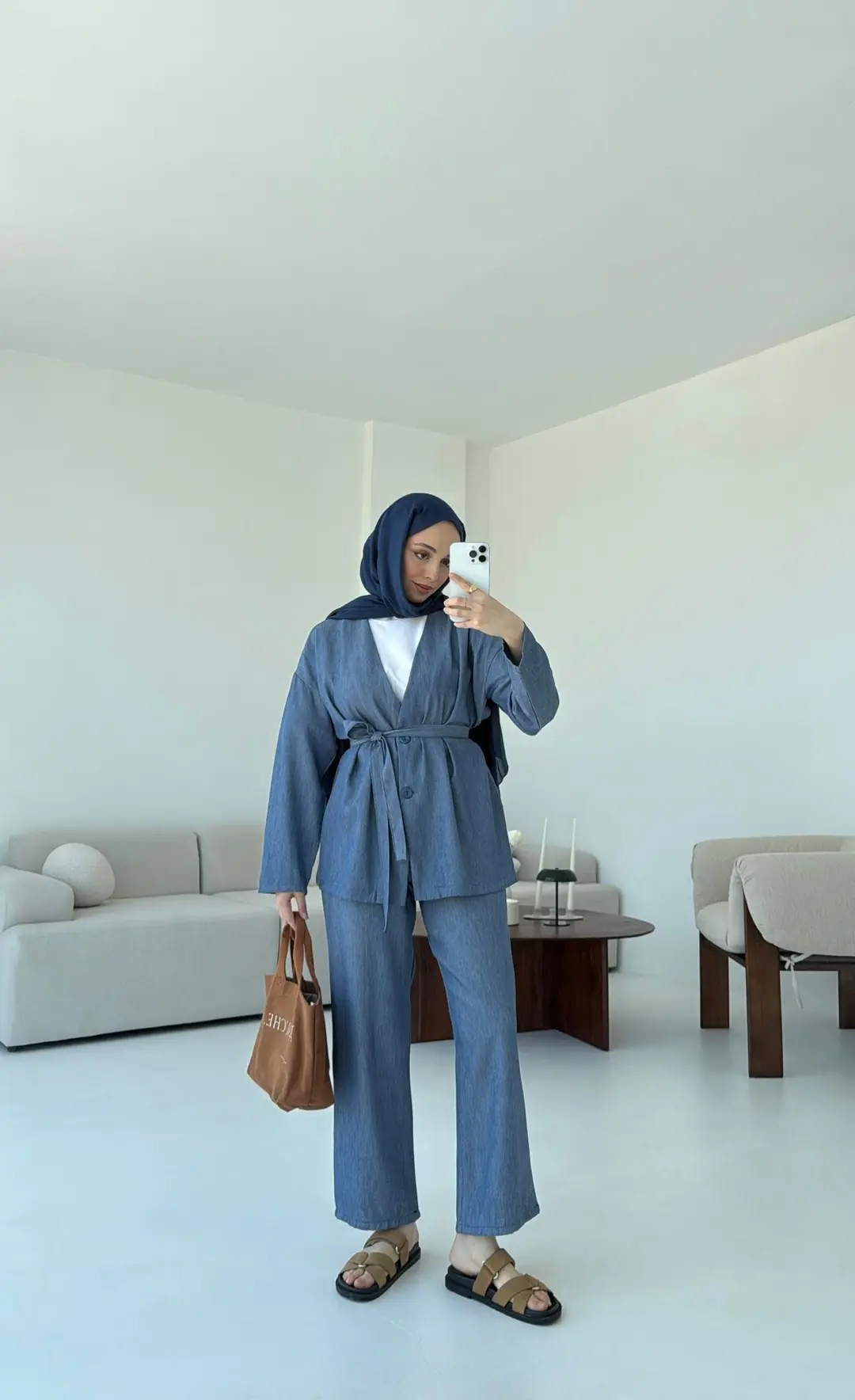 Tencel Keten Takım Mavi - Görsel 5