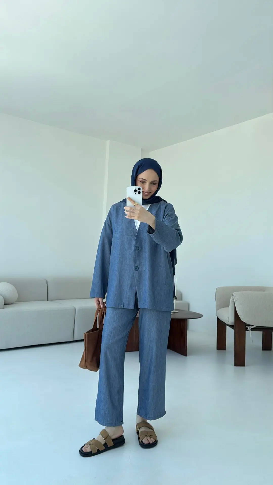 Tencel Keten Takım Mavi - Görsel 6