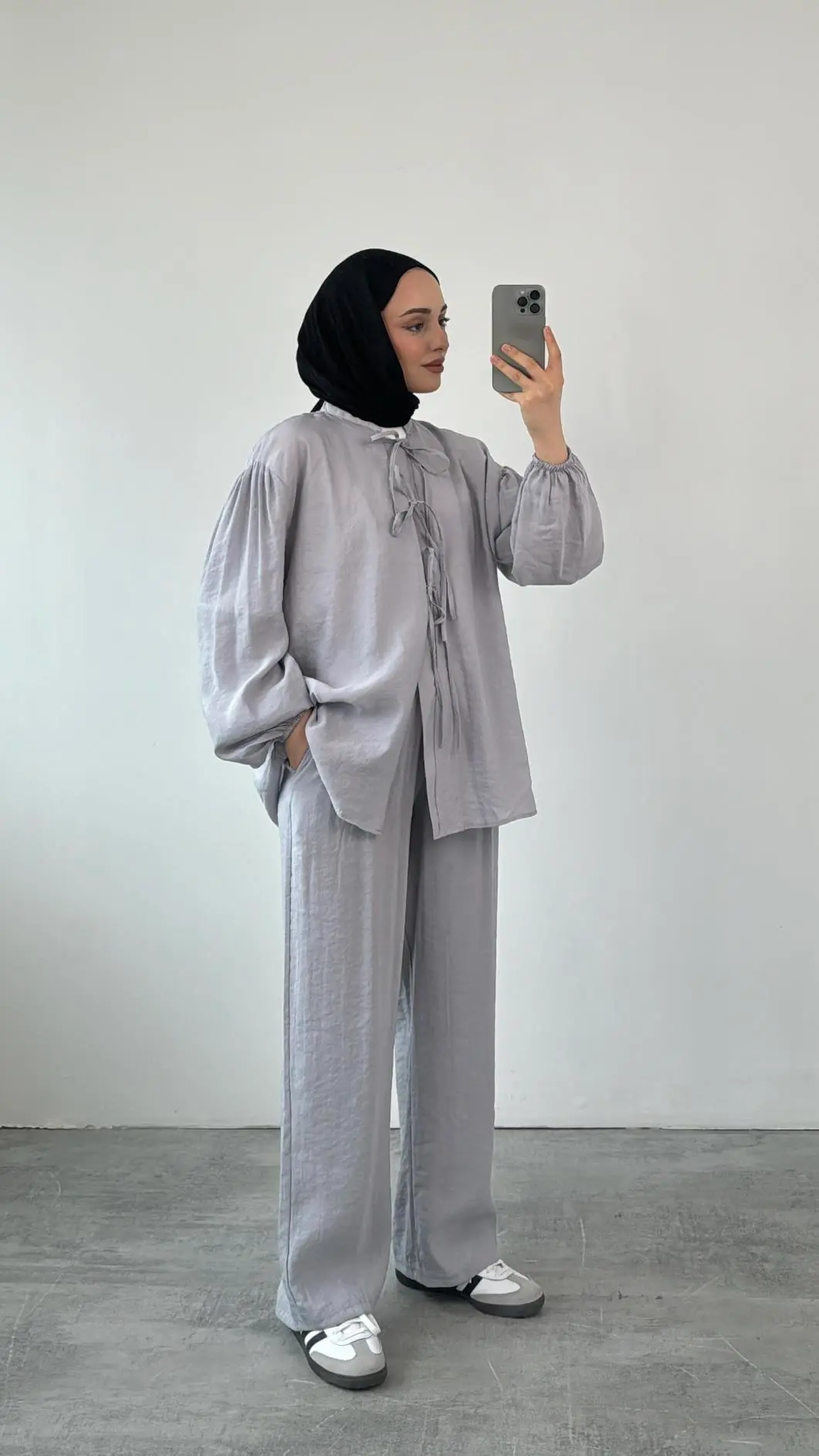 Tencel Önden Bağlamalı Kimonolu Takım Gri